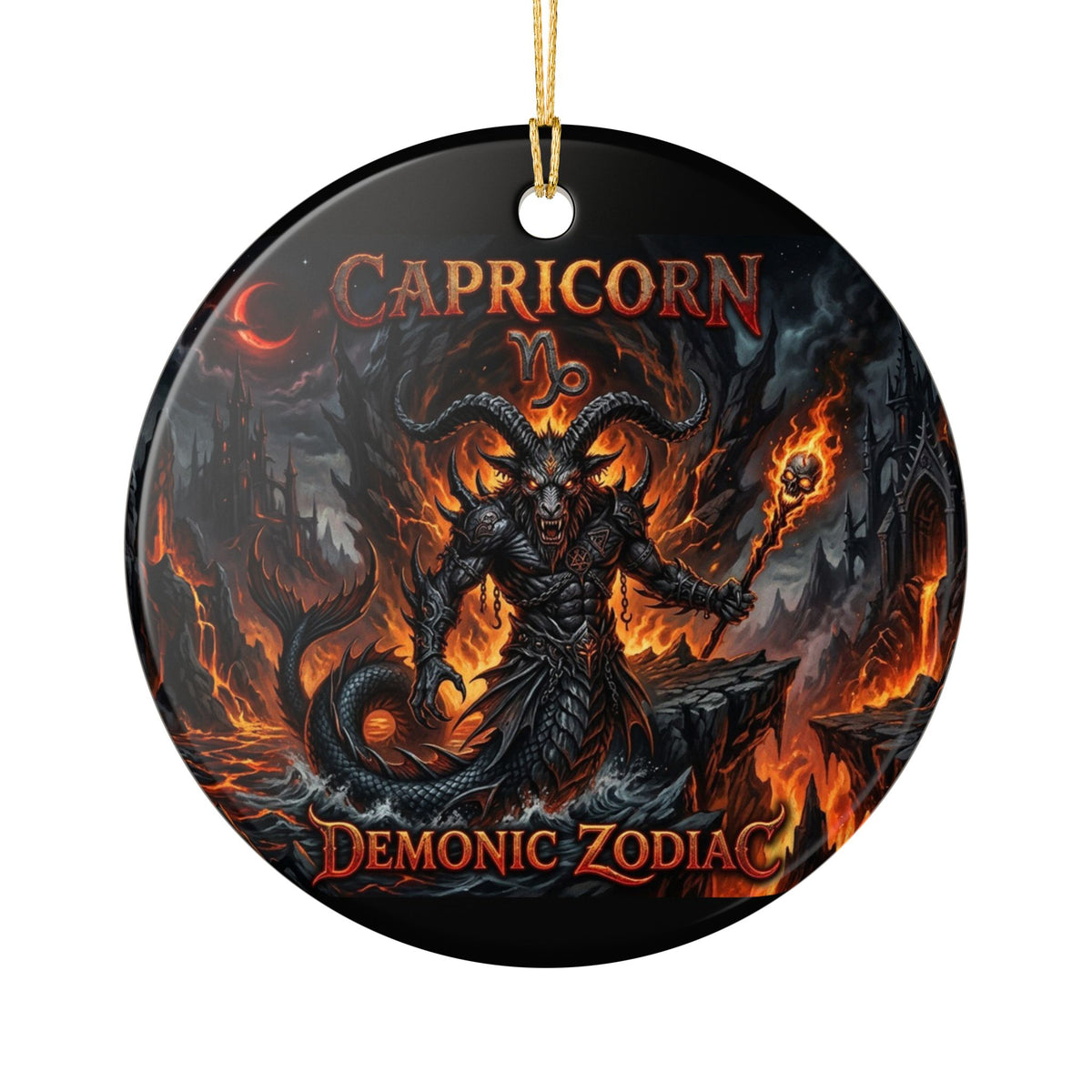Capricorn Demonic Zodiac Ceramic Ornament — Gothic Astrological Holiday Decoration
