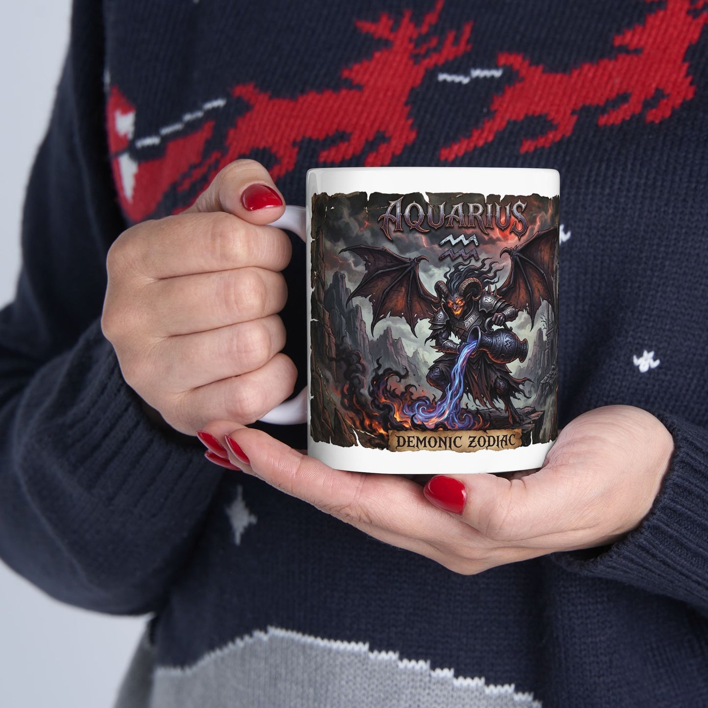 Demonic Aquarius Ceramic Mug (11oz/15oz) — Dark Gothic Fantasy Coffee Cup