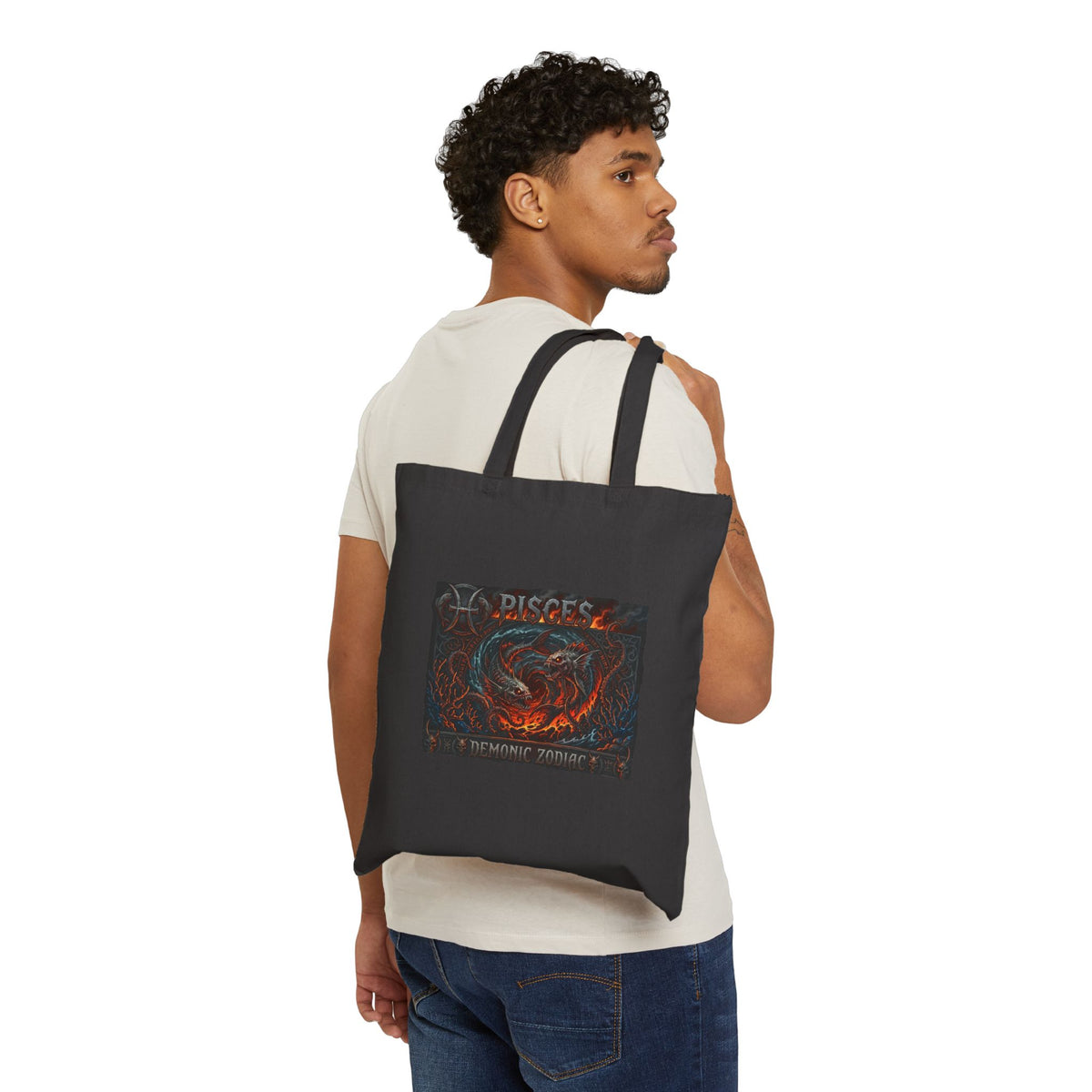 Demonic Pisces Zodiac Canvas Tote Bag — Dark Fantasy Pisces Art  Eco Shopper