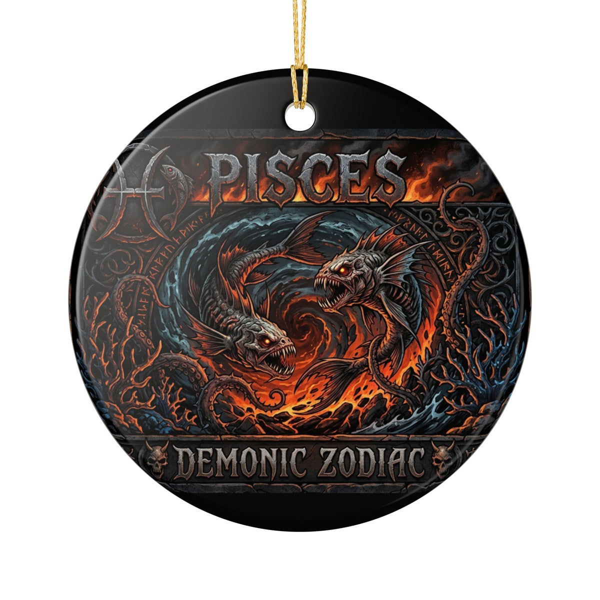 Pisces Ceramic Ornament — Demonic Zodiac Fish Decorative Hanging Ornament