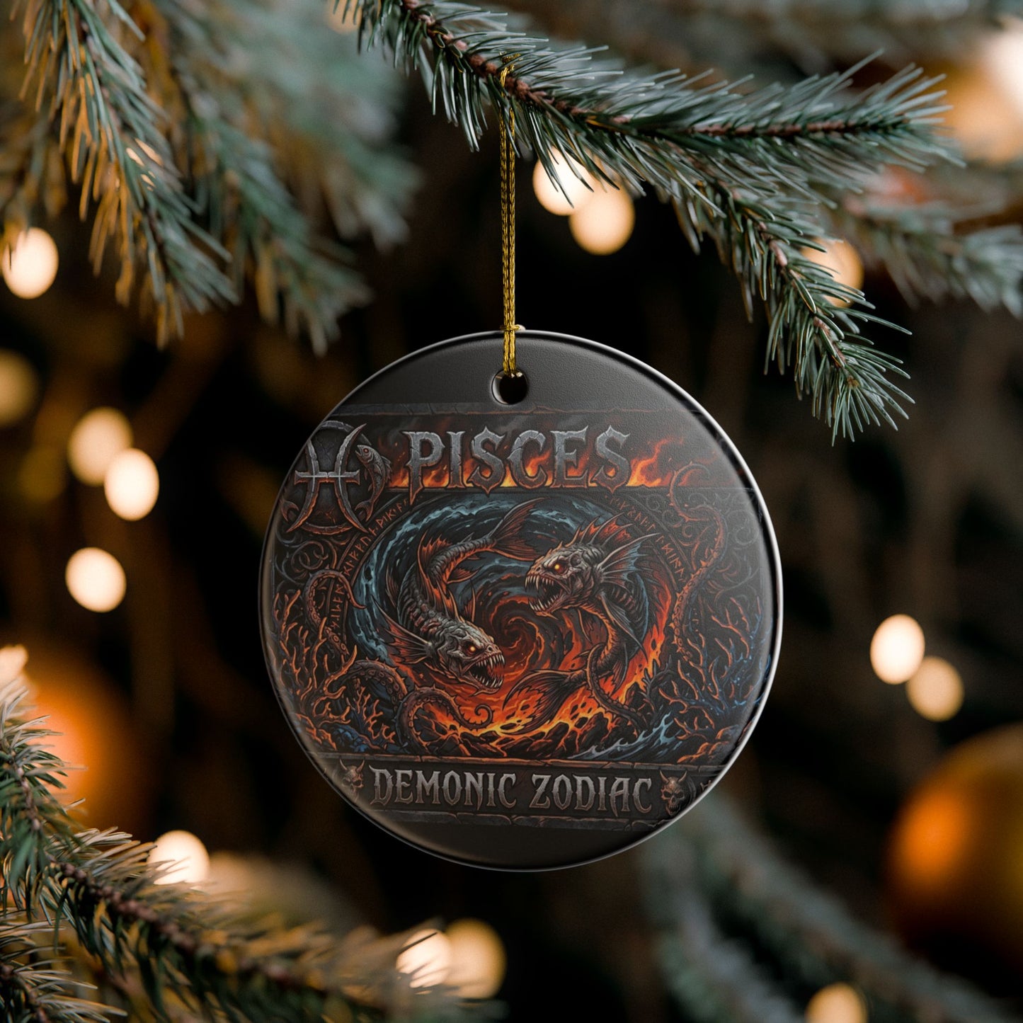 Pisces Ceramic Ornament — Demonic Zodiac Fish Decorative Hanging Ornament