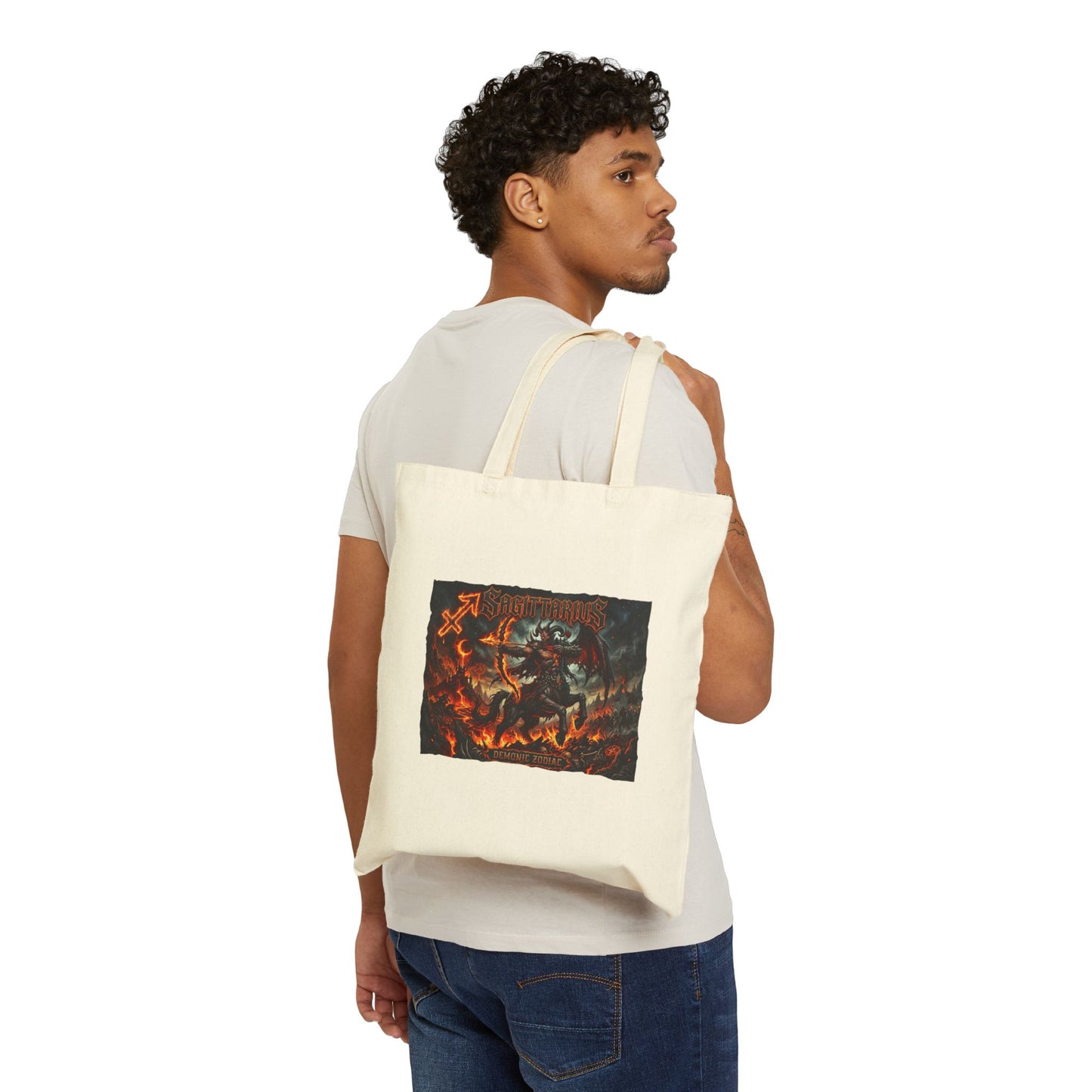Demonic Sagittarius Zodiac Canvas Tote Bag – Gothic Rock Graphic Beach & Market Bag