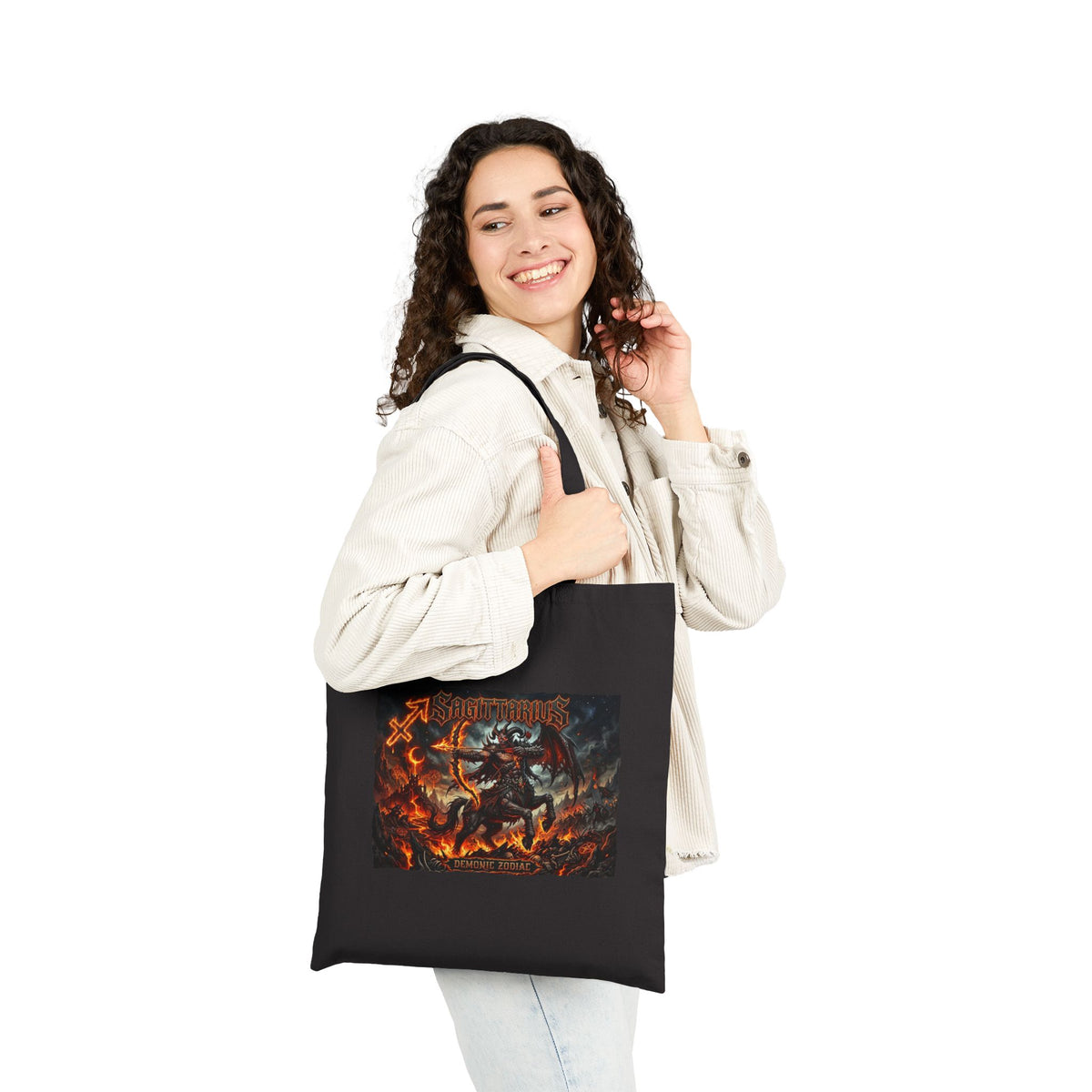 Demonic Sagittarius Zodiac Canvas Tote Bag – Gothic Rock Graphic Beach & Market Bag