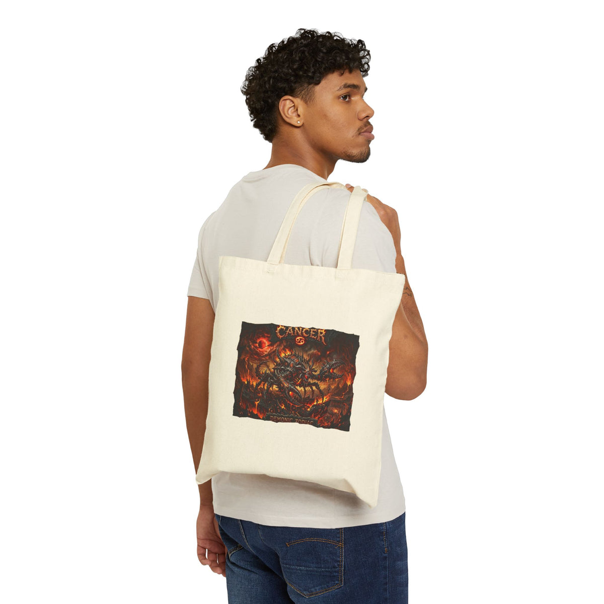 Demonic Cancer Zodiac Tote Bag — Dark Fantasy Canvas Tote for Goth/Alternative Fans