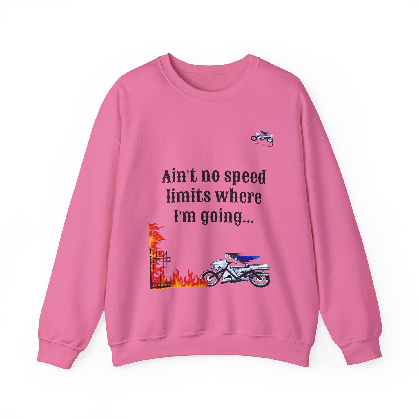 Ain't No Speed Limits Crewneck Sweatshirt - Stylish Pink Motorbike Design