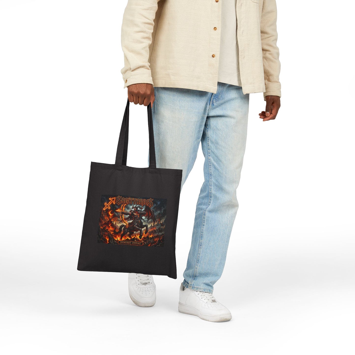 Demonic Sagittarius Zodiac Canvas Tote Bag – Gothic Rock Graphic Beach & Market Bag