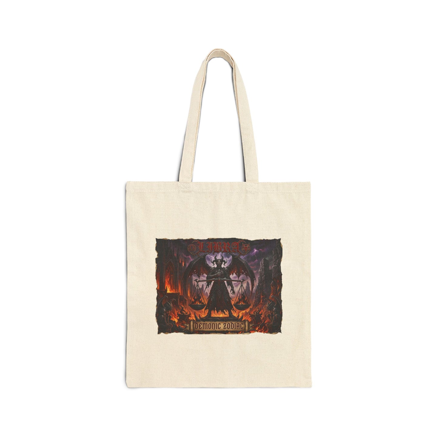 Demonic Libra Zodiac Tote Bag – Heavy Metal Horror Canvas Shopper