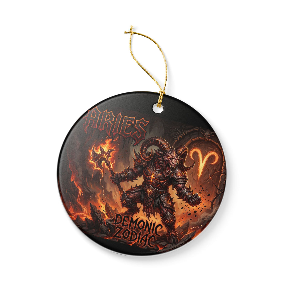 Aries Demonic Zodiac Ceramic Ornament – Fiery Ram Astrology Decoration
