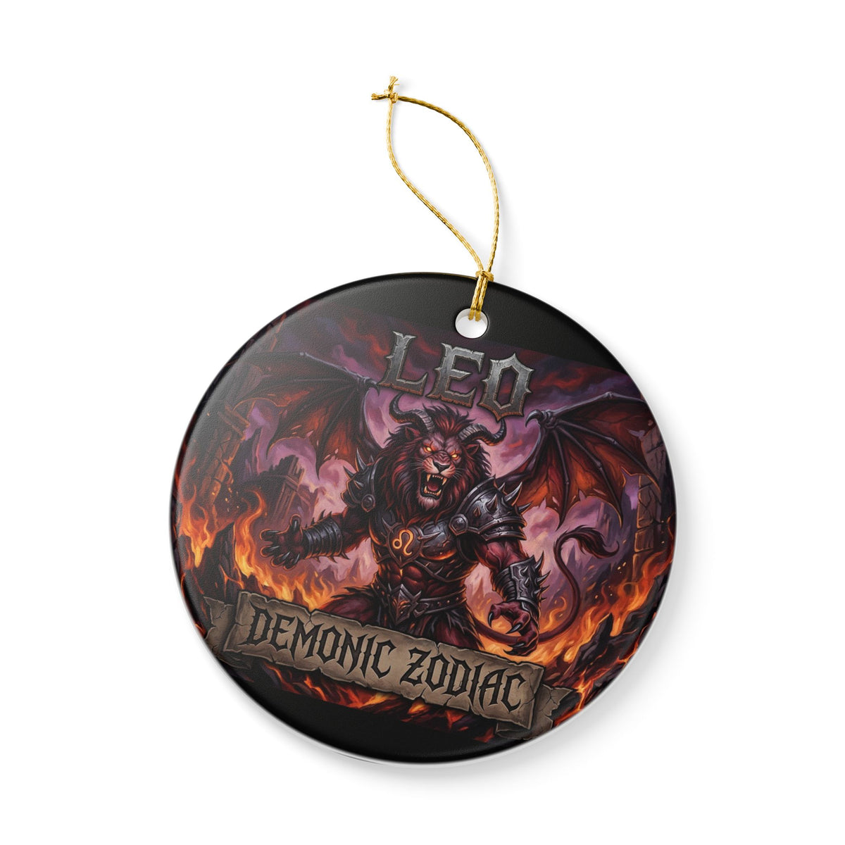 Leo Demonic Zodiac Ceramic Ornament — Fiery Lion Astrology Decoration
