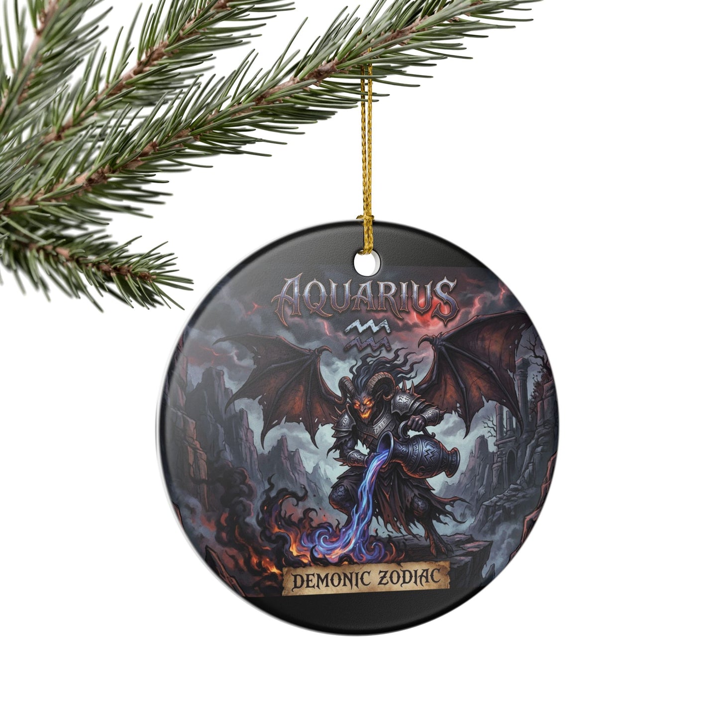 Aquarius Demonic Zodiac Ceramic Ornament — Gothic Astrology Holiday Decoration