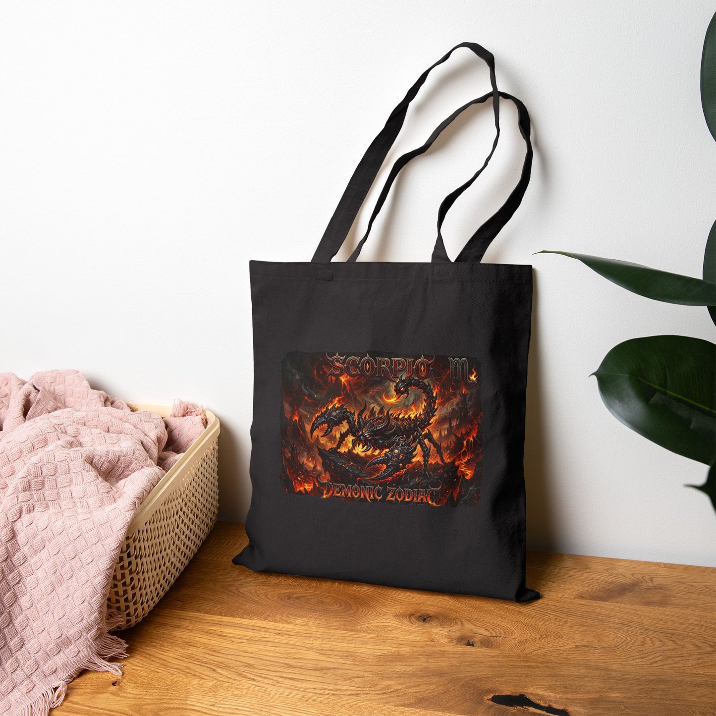 Demonic Scorpio Zodiac Canvas Tote Bag — Fiery Scorpion Collage Art Tote