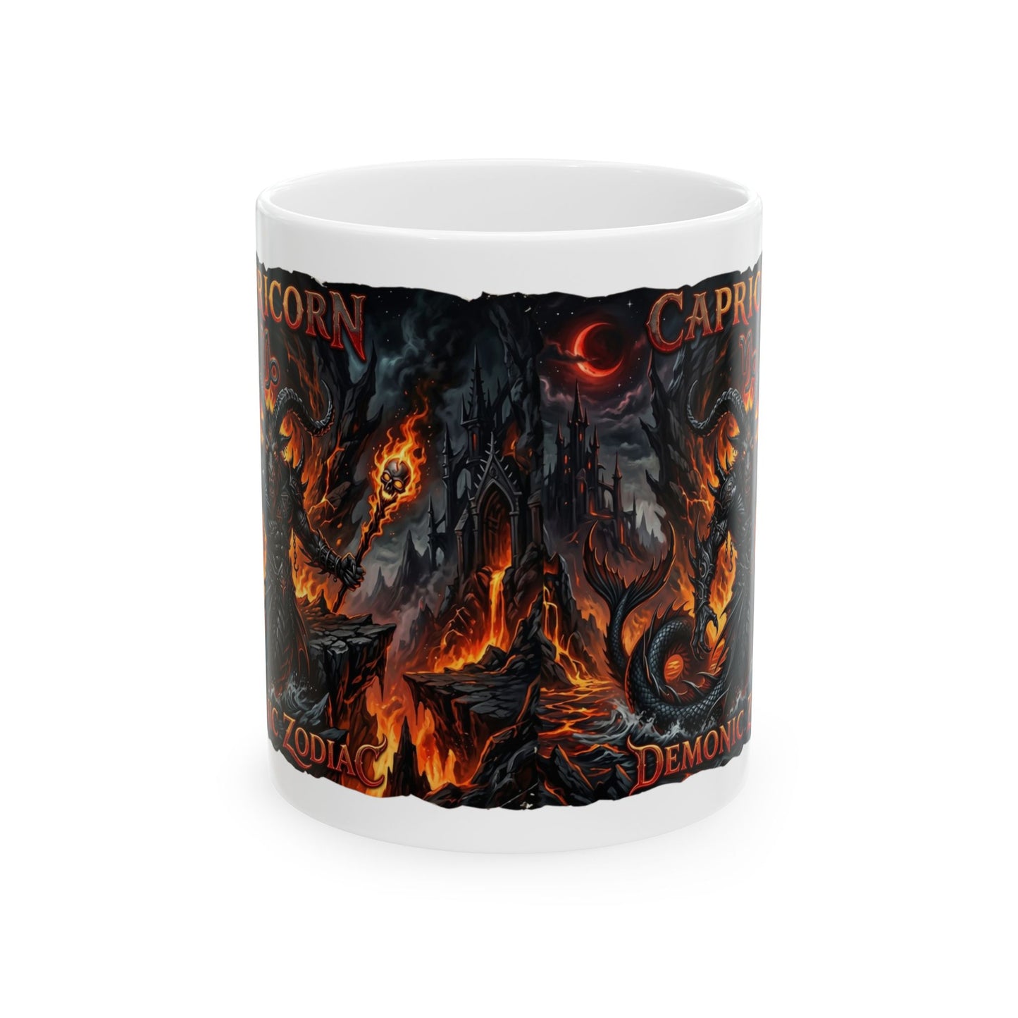 Capricorn Demon Zodiac Ceramic Mug — Fiery Gothic Astrology Coffee Cup (11oz/15oz)