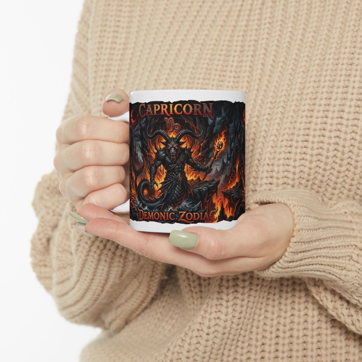 Capricorn Demon Zodiac Ceramic Mug — Fiery Gothic Astrology Coffee Cup (11oz/15oz)