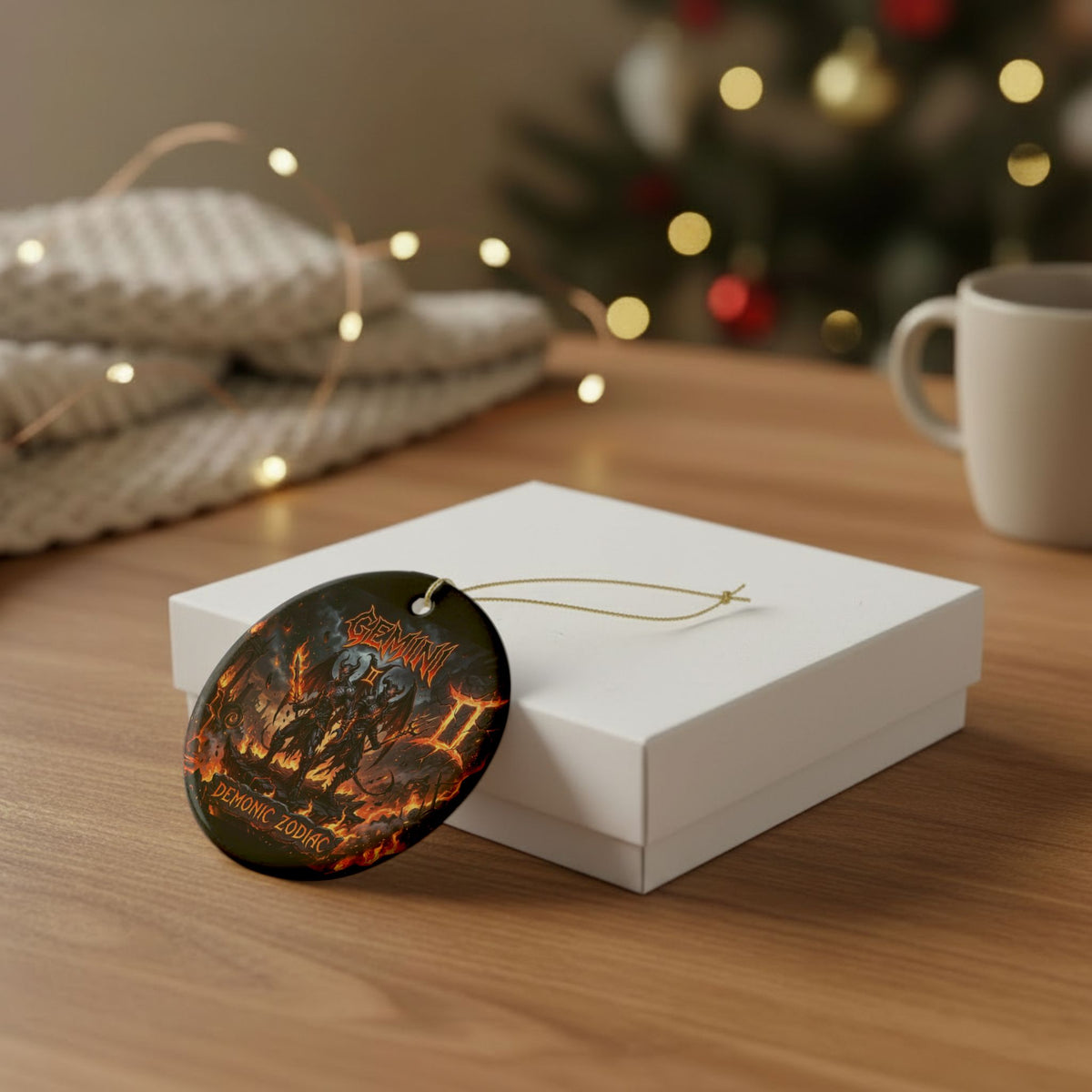 Gemini Demonic Zodiac Ceramic Ornament – Astrological Horror Holiday Decor