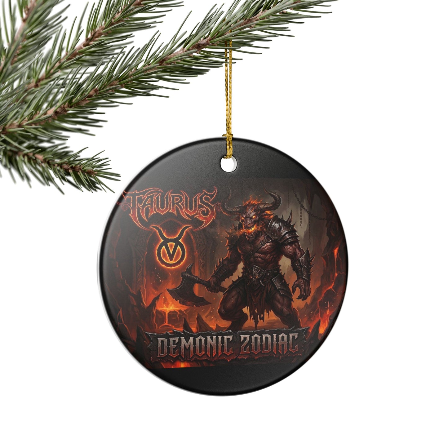 Taurus Demonic Zodiac Ceramic Ornament – Fiery Mythic Bull Decoration