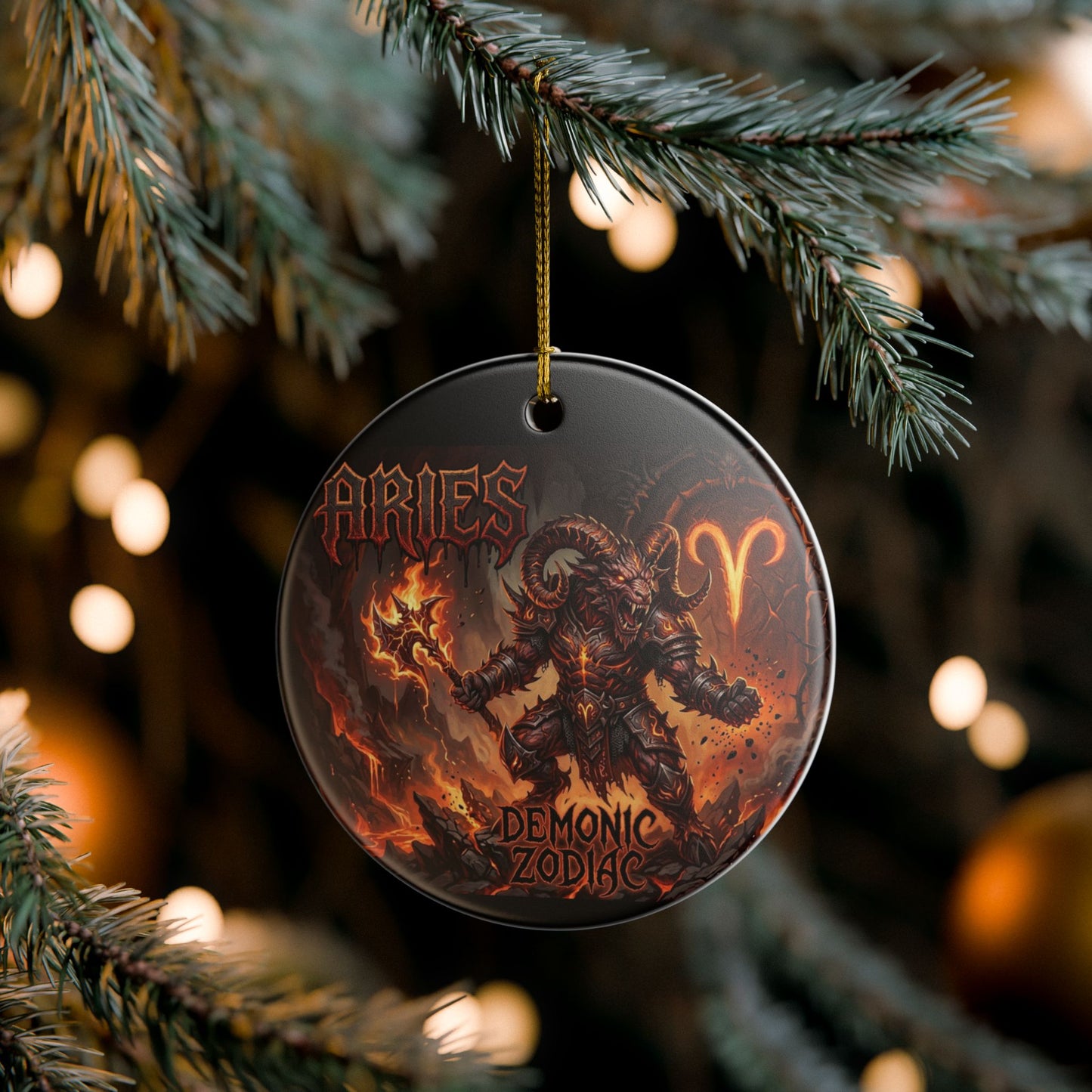Aries Demonic Zodiac Ceramic Ornament – Fiery Ram Astrology Decoration