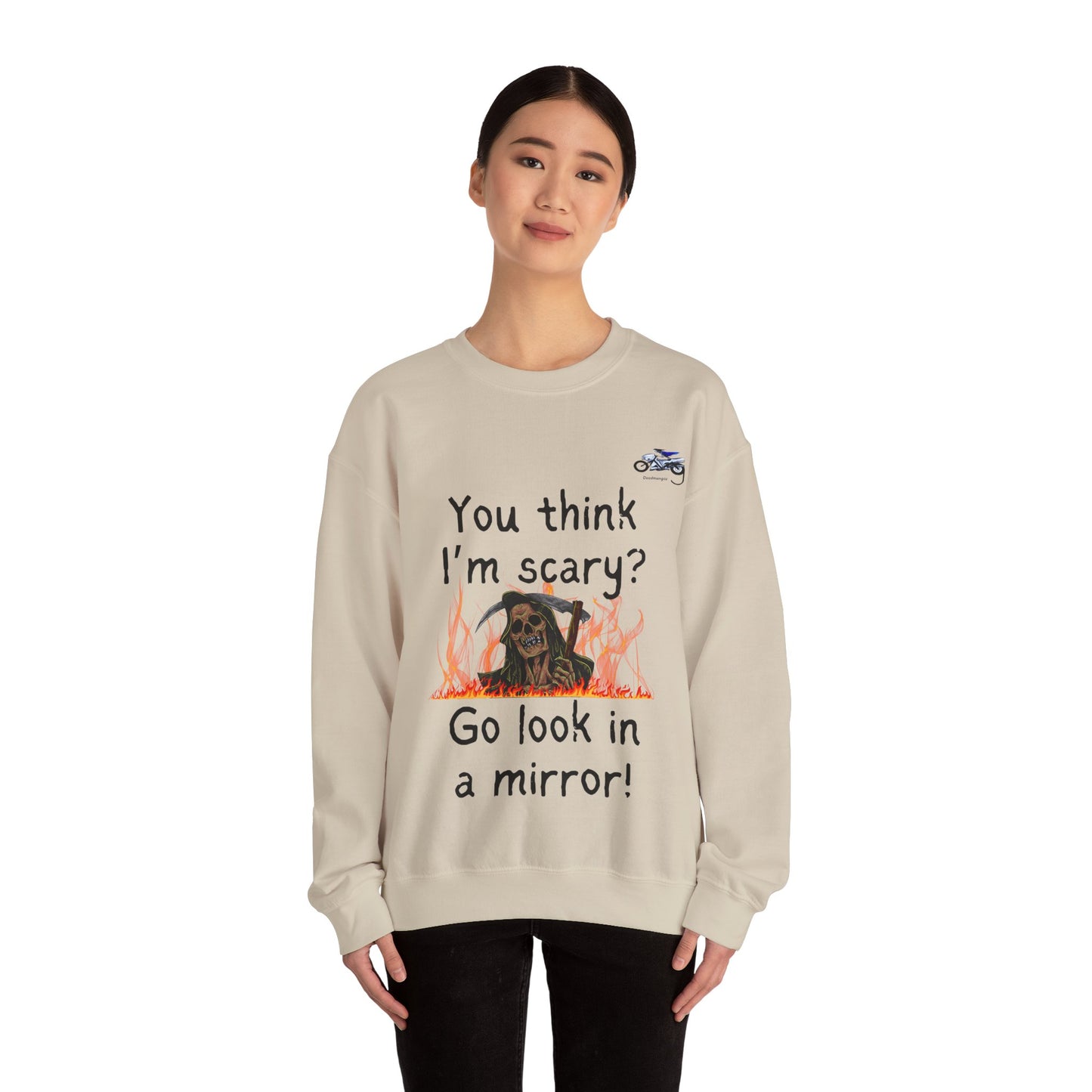 Funny Halloween Crewneck Sweatshirt - 'You Think I'm Scary? Go Look in a Mirror!'