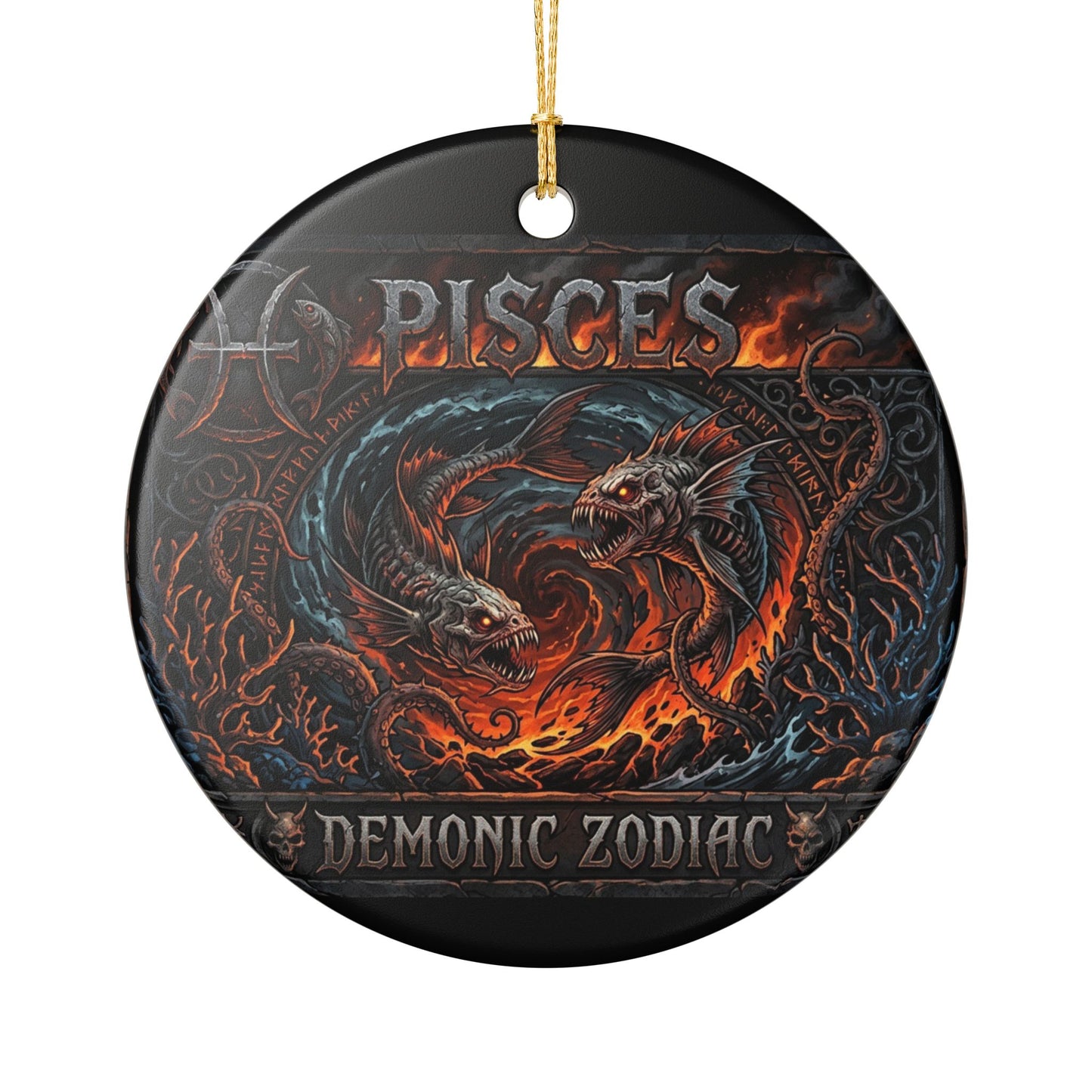 Pisces Ceramic Ornament — Demonic Zodiac Fish Decorative Hanging Ornament