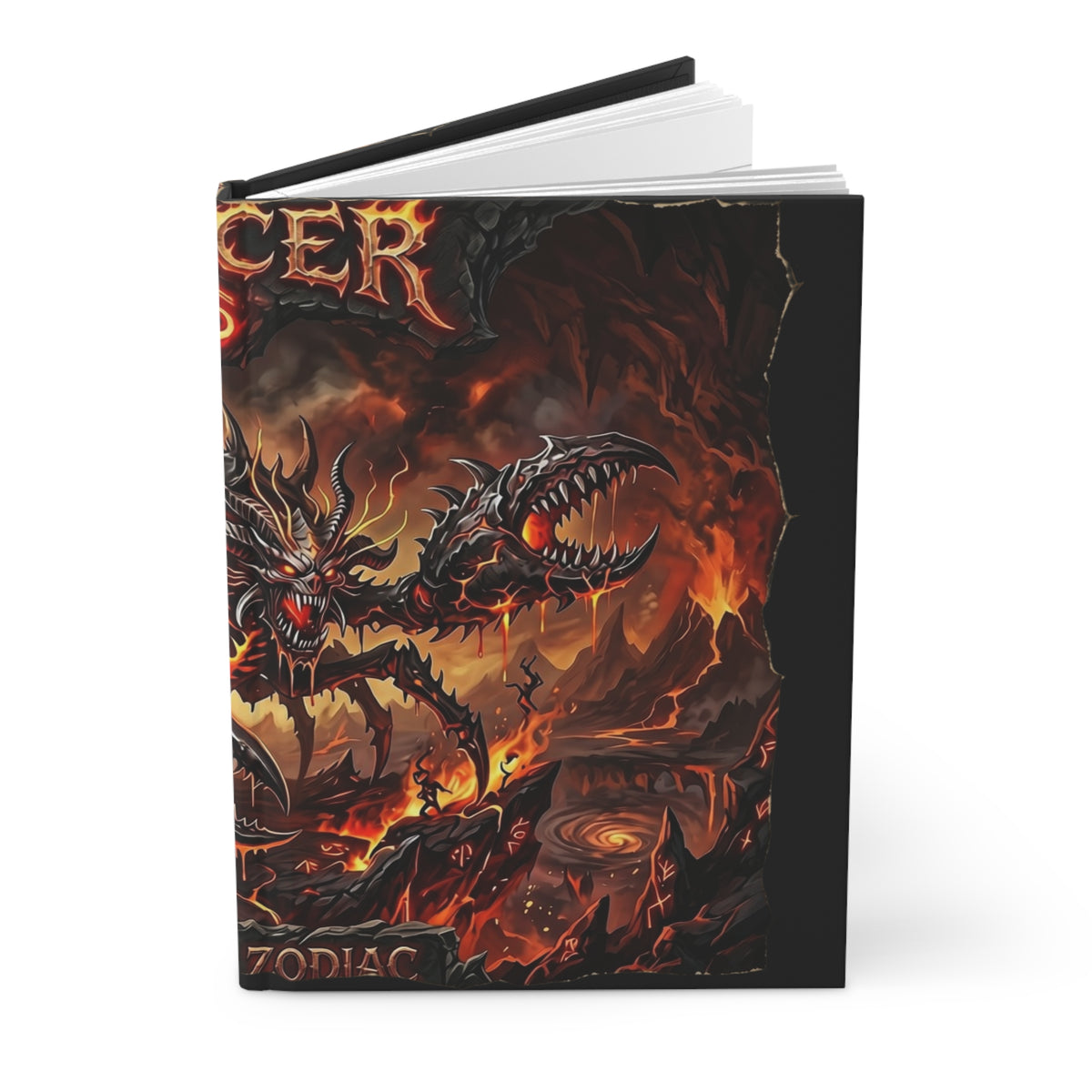 Demonic Cancer Hardcover Journal — Fiery Metal Art Lined Notebook (Cancer Zodiac)