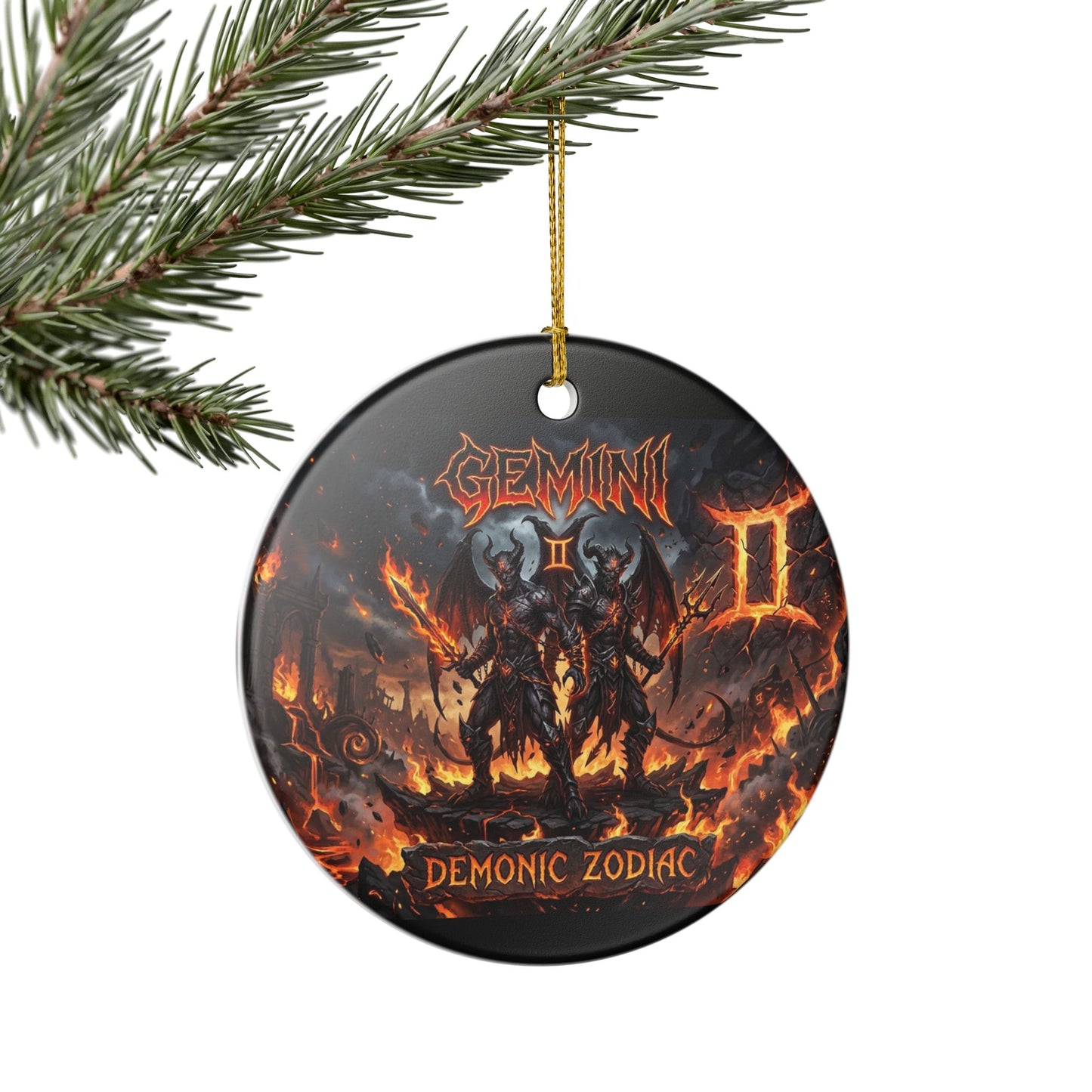 Gemini Demonic Zodiac Ceramic Ornament – Astrological Horror Holiday Decor