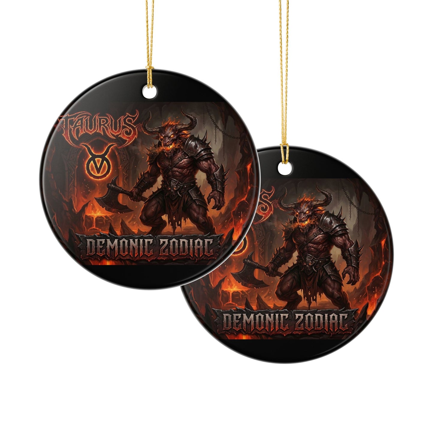 Taurus Demonic Zodiac Ceramic Ornament – Fiery Mythic Bull Decoration