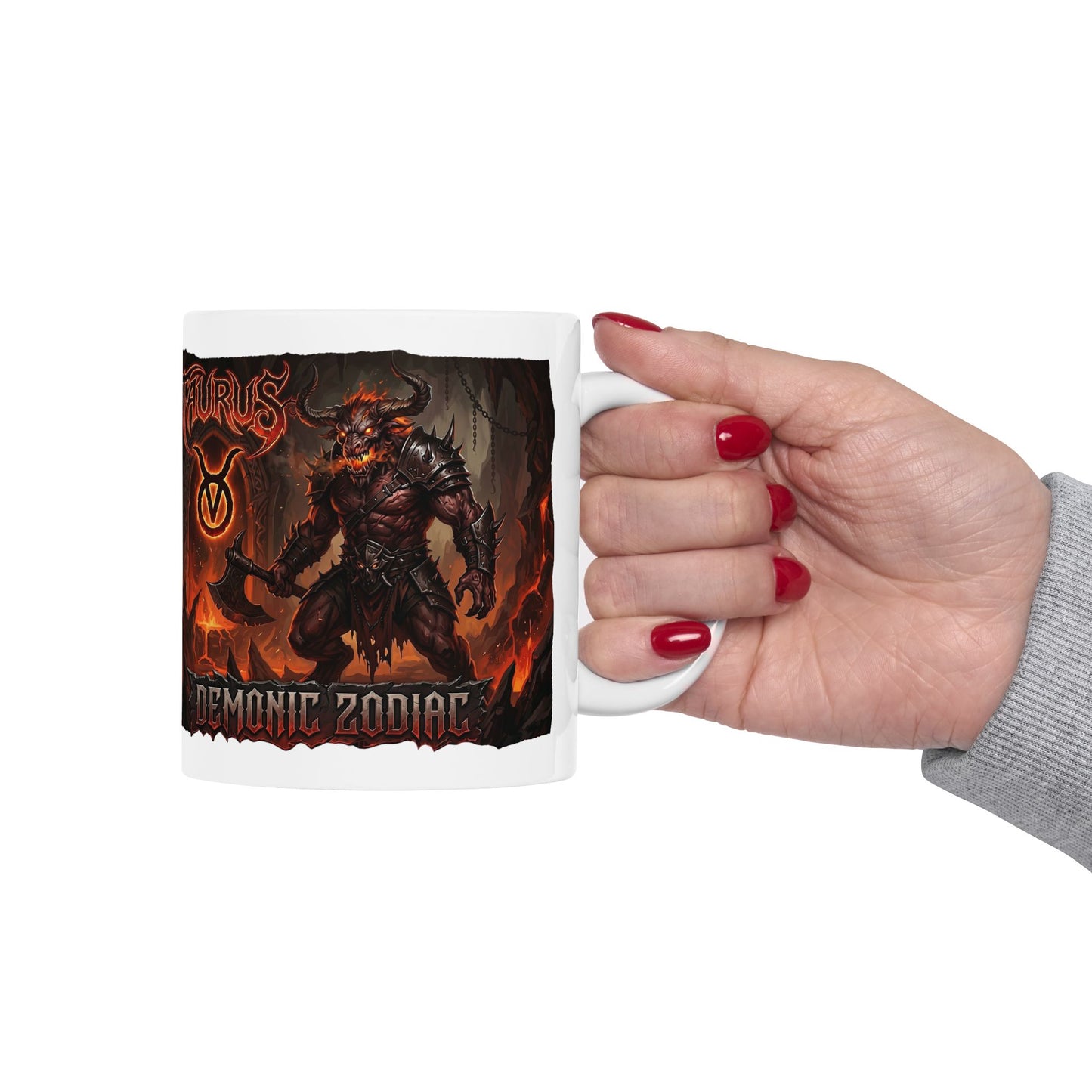 Taurus Zodiac Demon Mug - Fiery Astrological Coffee Cup (11oz/15oz)