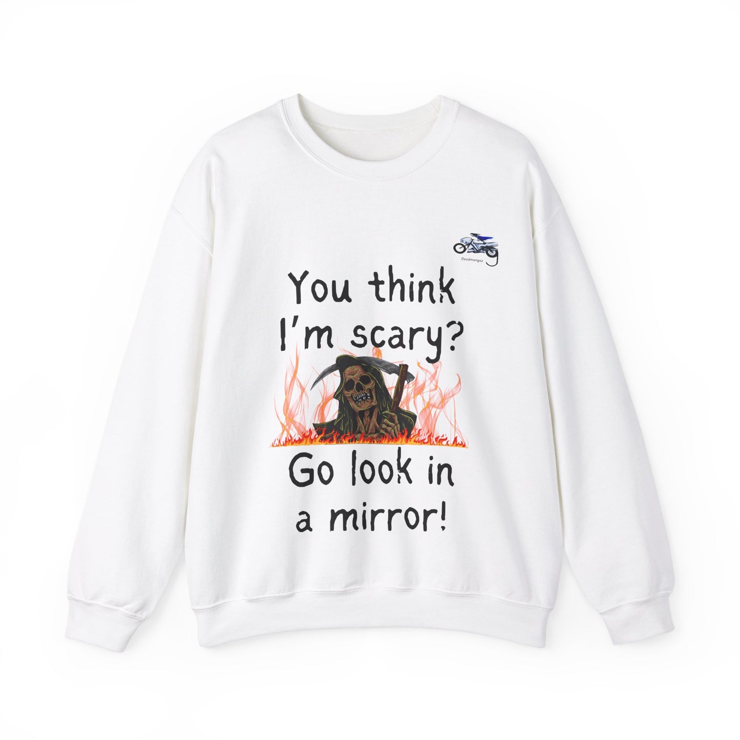 Funny Halloween Crewneck Sweatshirt - 'You Think I'm Scary? Go Look in a Mirror!'