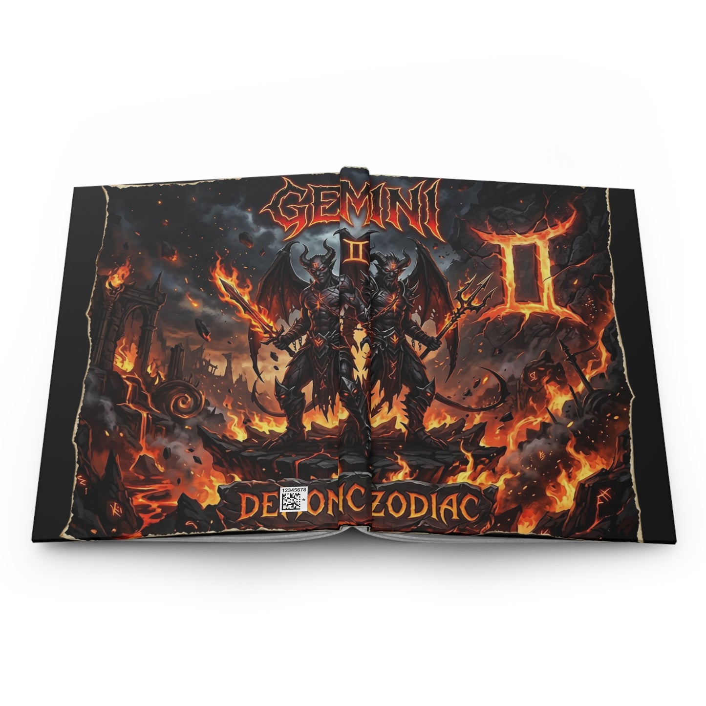 Gemini Zodiac Hardcover Journal — Fiery Demon Illustration Lined Notebook