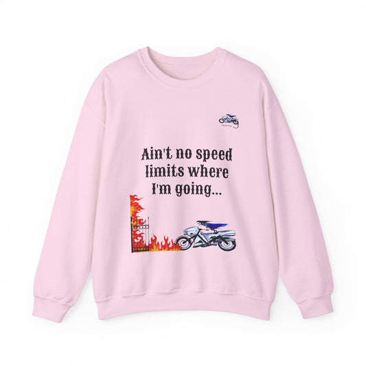 Ain't No Speed Limits Crewneck Sweatshirt - Stylish Pink Motorbike Design