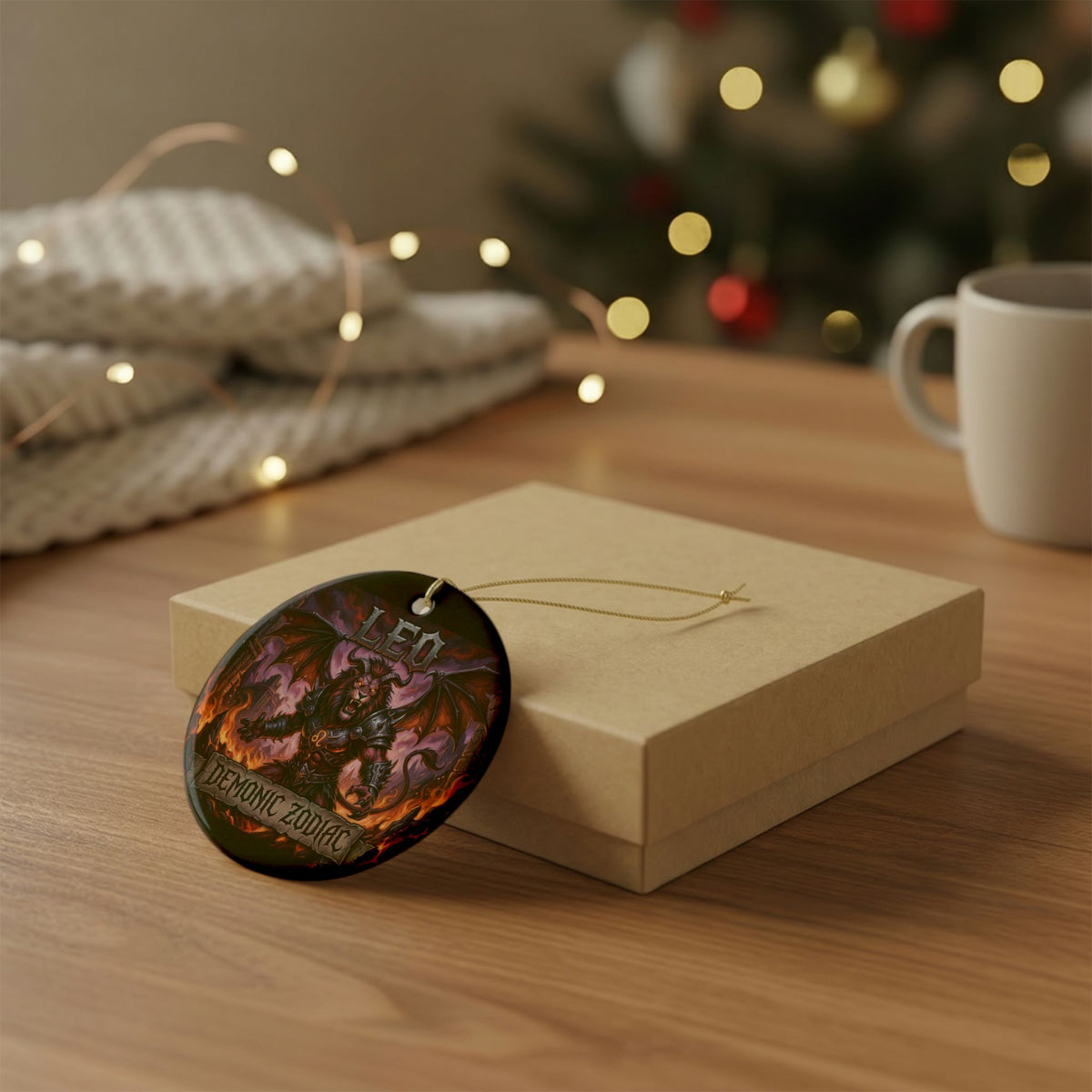 Leo Demonic Zodiac Ceramic Ornament — Fiery Lion Astrology Decoration