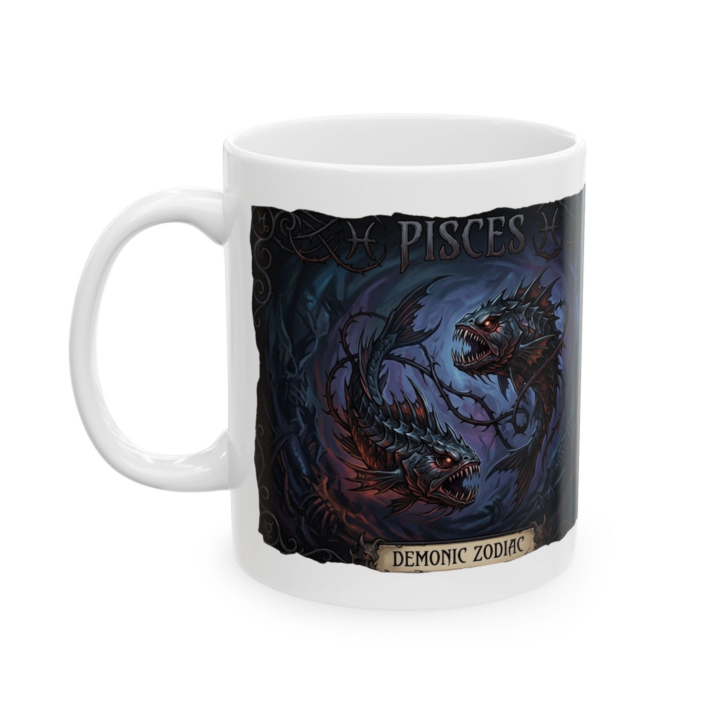 Dark Fantasy Pisces Mug — Gothic Creature Ceramic Coffee Cup (11oz/15oz)