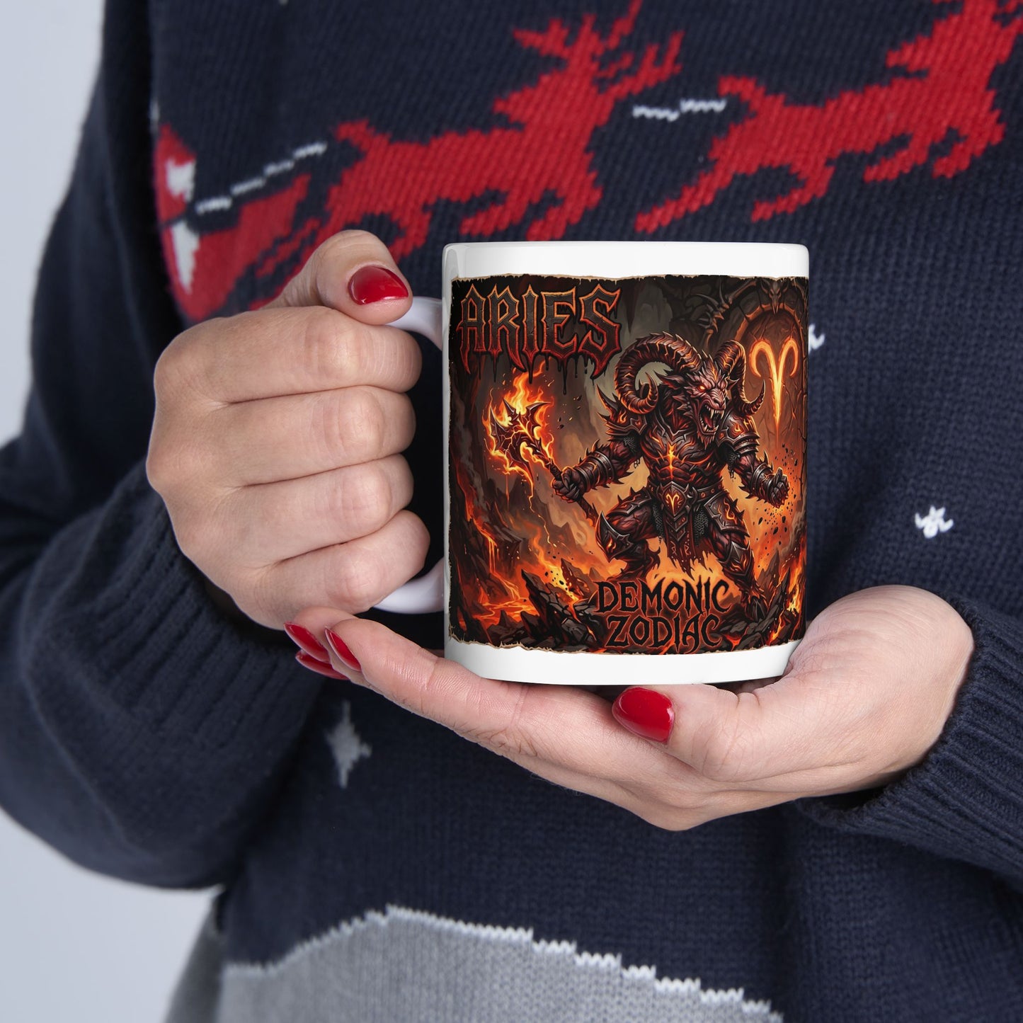 Aries Flame Gothic Ceramic Mug — Zodiac Fire Sign Coffee Cup (11oz & 15oz)