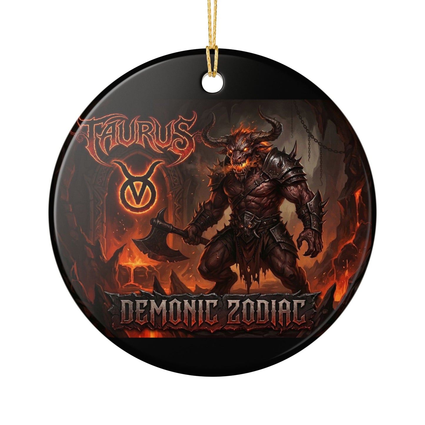 Taurus Demonic Zodiac Ceramic Ornament – Fiery Mythic Bull Decoration