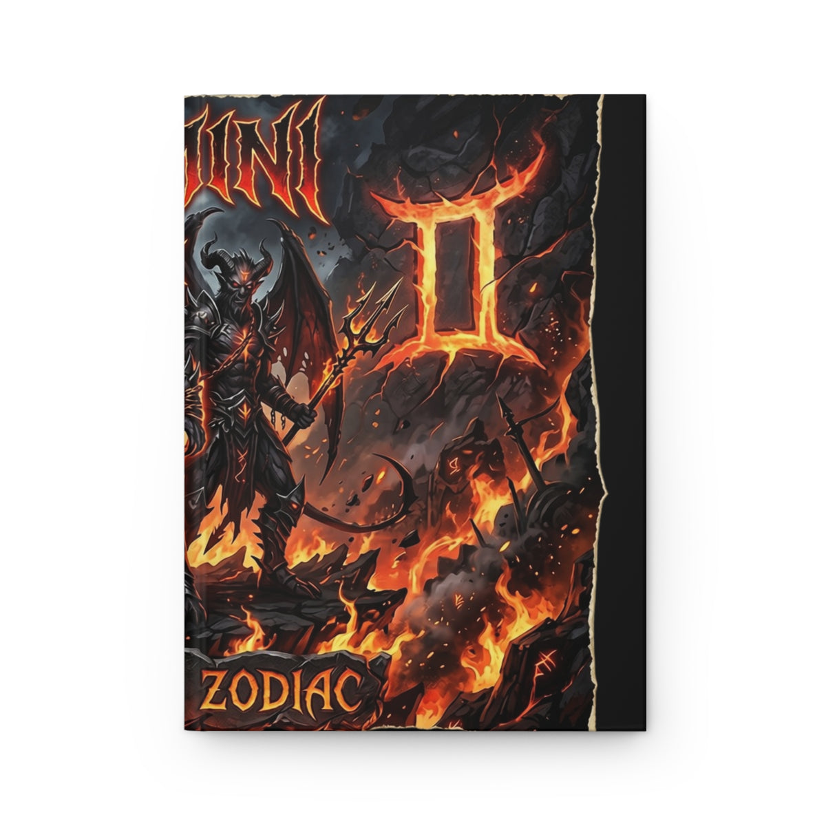 Gemini Zodiac Hardcover Journal — Fiery Demon Illustration Lined Notebook