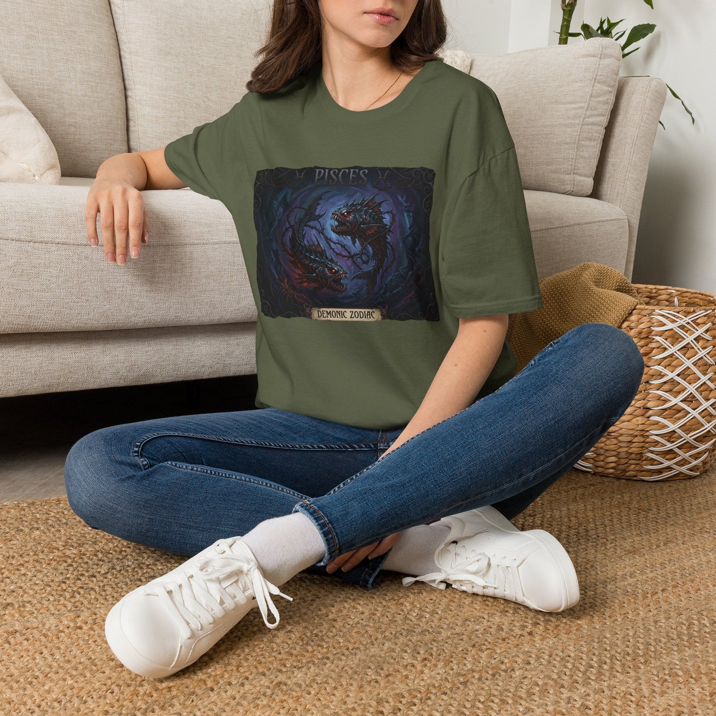 Pisces Zodiac T-Shirt — Dark Mythic Fish Astrology Tee