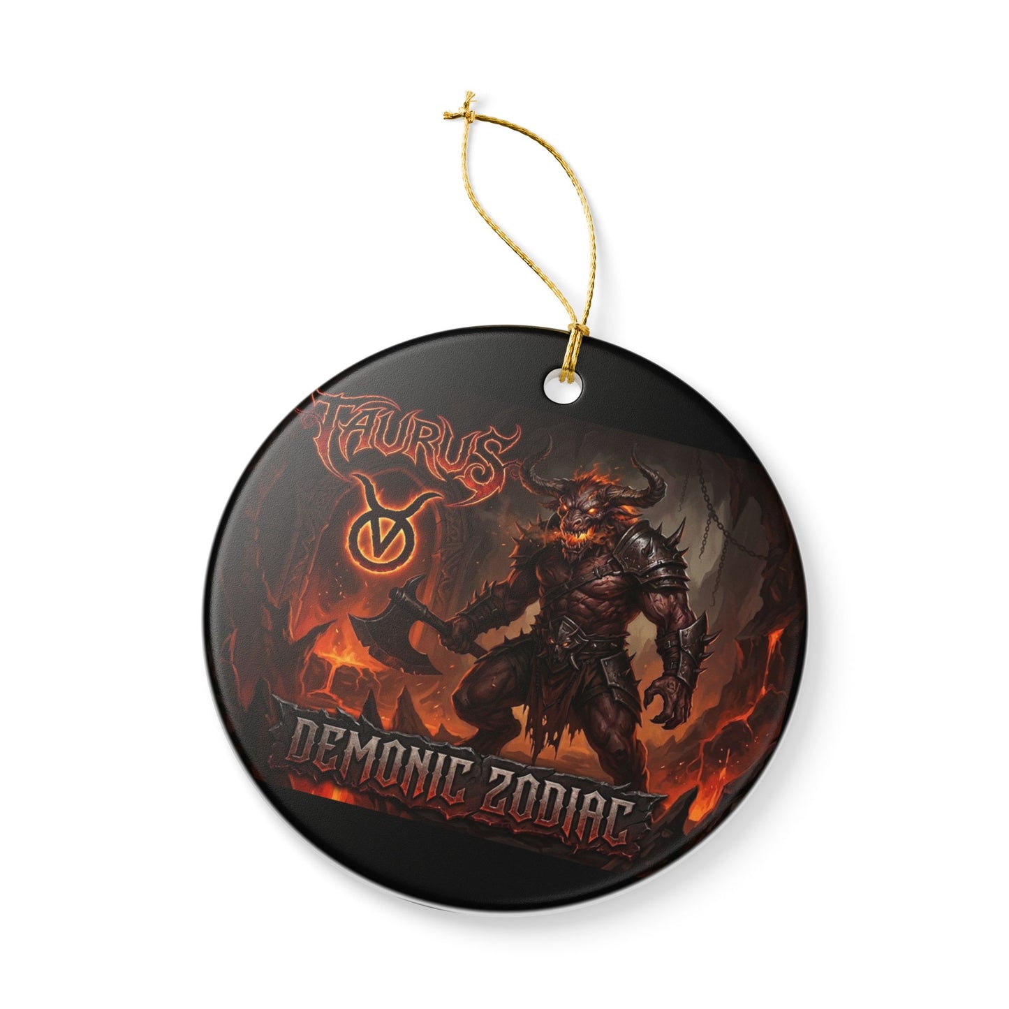 Taurus Demonic Zodiac Ceramic Ornament – Fiery Mythic Bull Decoration