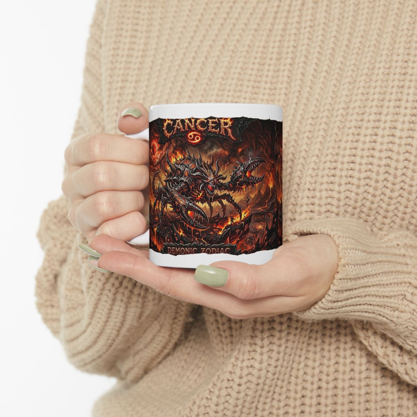 Demonic Cancer Ceramic Mug — Fiery Demon Design (11oz/15oz)