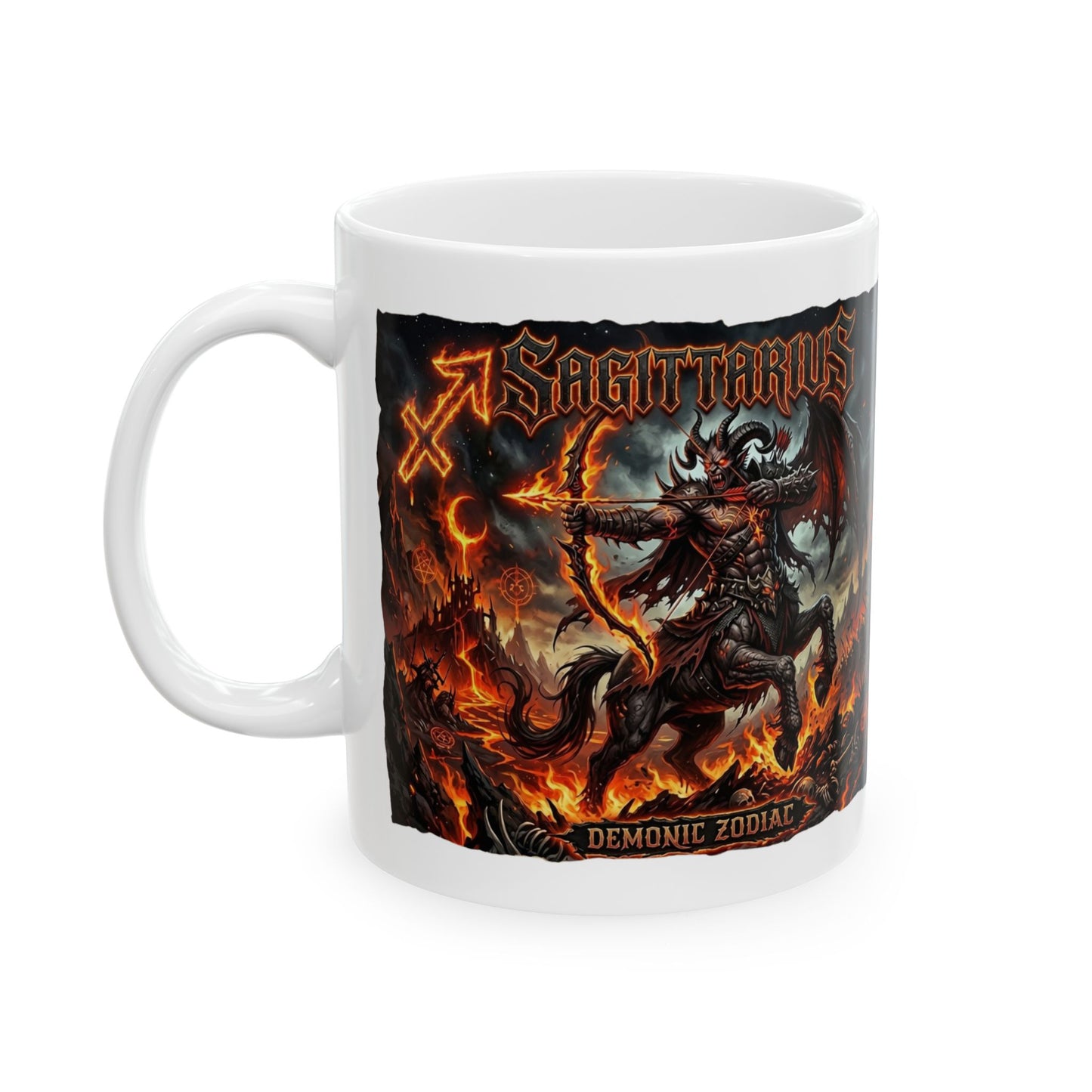 Demonic Sagittarius Ceramic Mug (11oz/15oz) — Demon & Inferno Art Coffee Cup