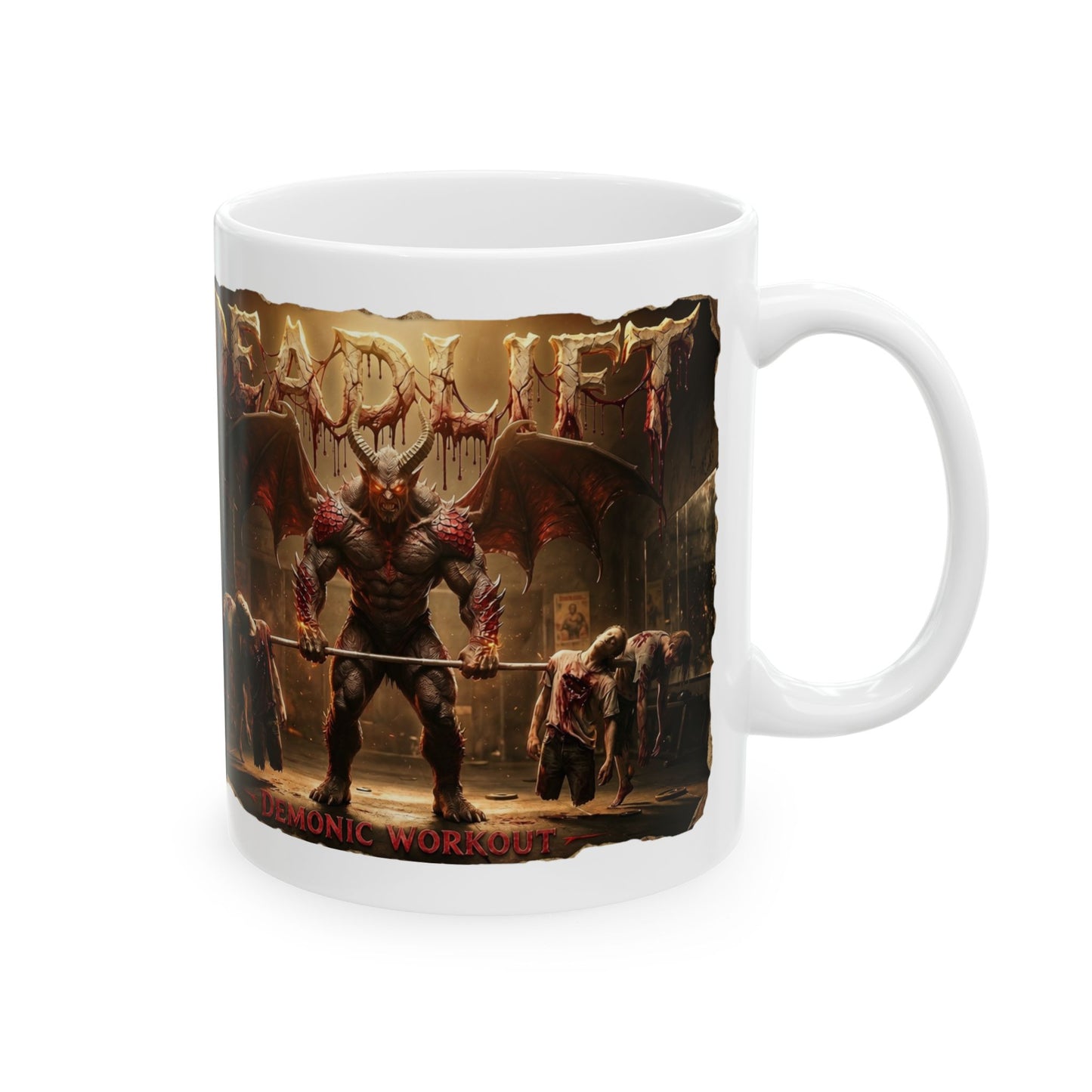 Demonic Workout Ceramic Mug – "Dead lift" Horror Coffee Cup (11oz, 15oz)