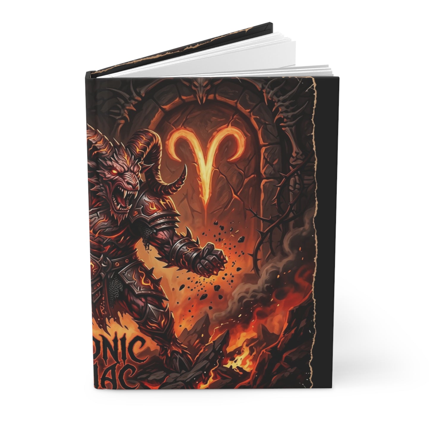 Aries Zodiac Journal — Fiery Demon Warrior Hardcover Lined Notebook