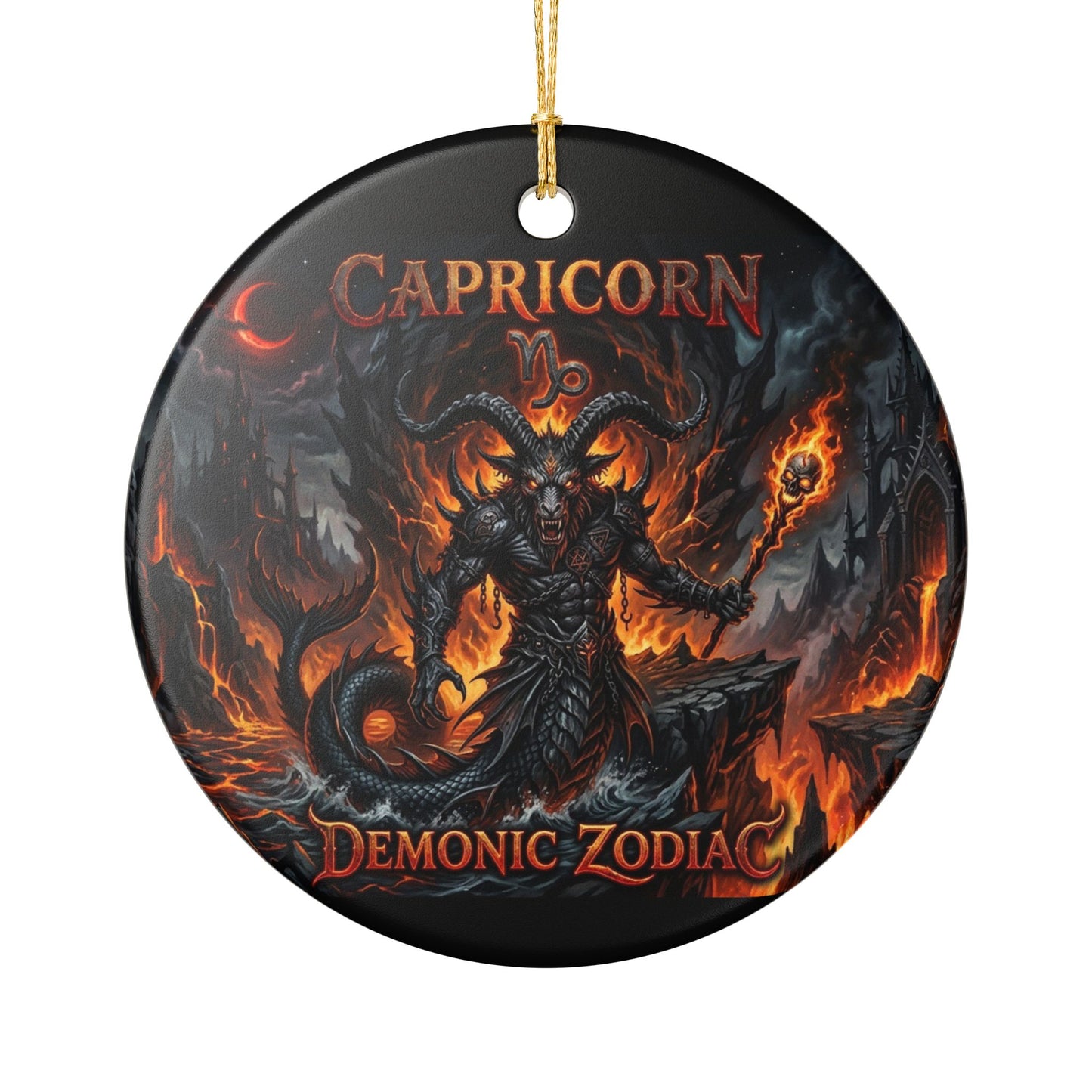Capricorn Demonic Zodiac Ceramic Ornament — Gothic Astrological Holiday Decoration