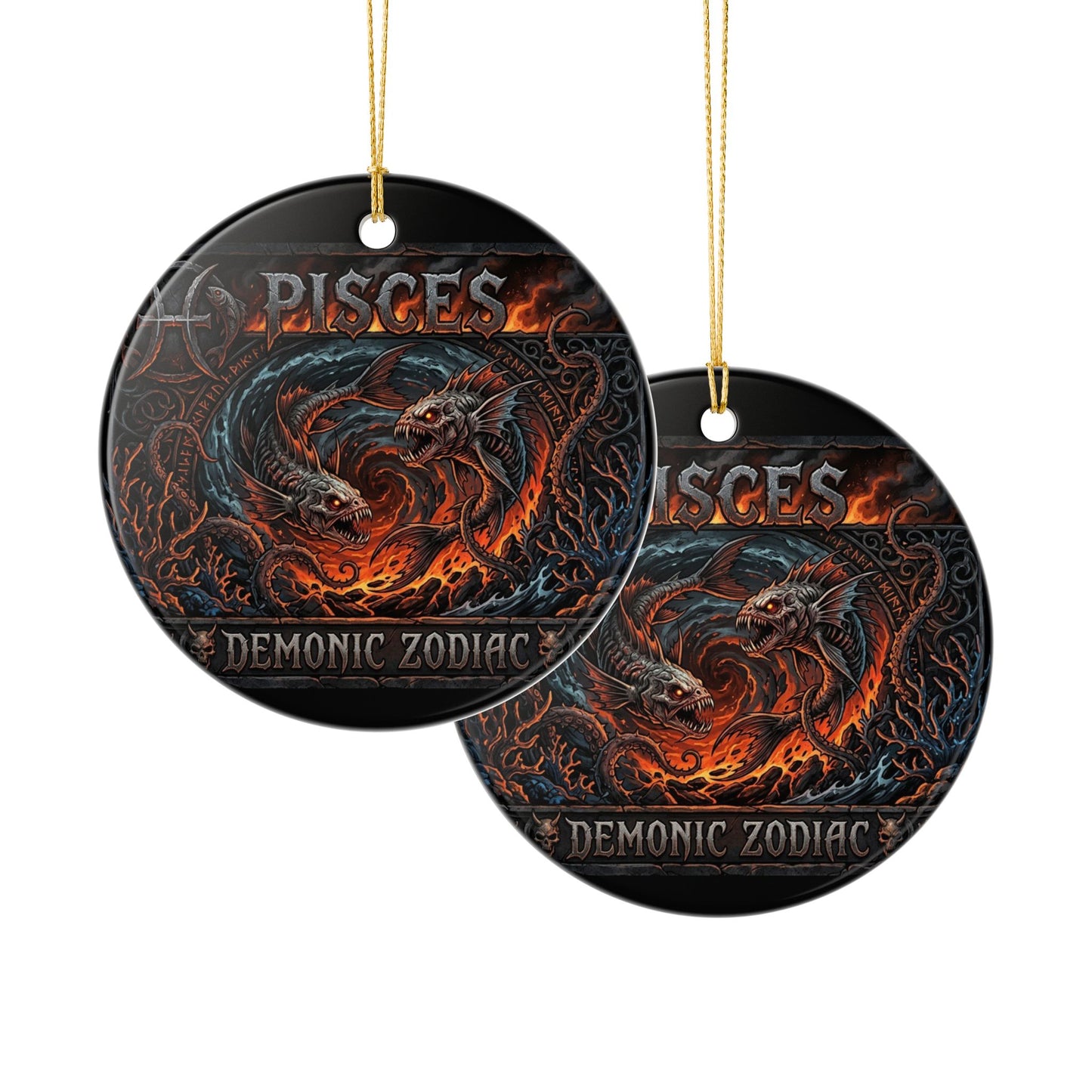 Pisces Ceramic Ornament — Demonic Zodiac Fish Decorative Hanging Ornament