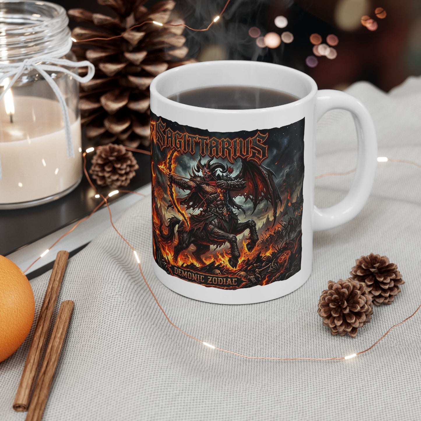 Demonic Sagittarius Ceramic Mug (11oz/15oz) — Demon & Inferno Art Coffee Cup