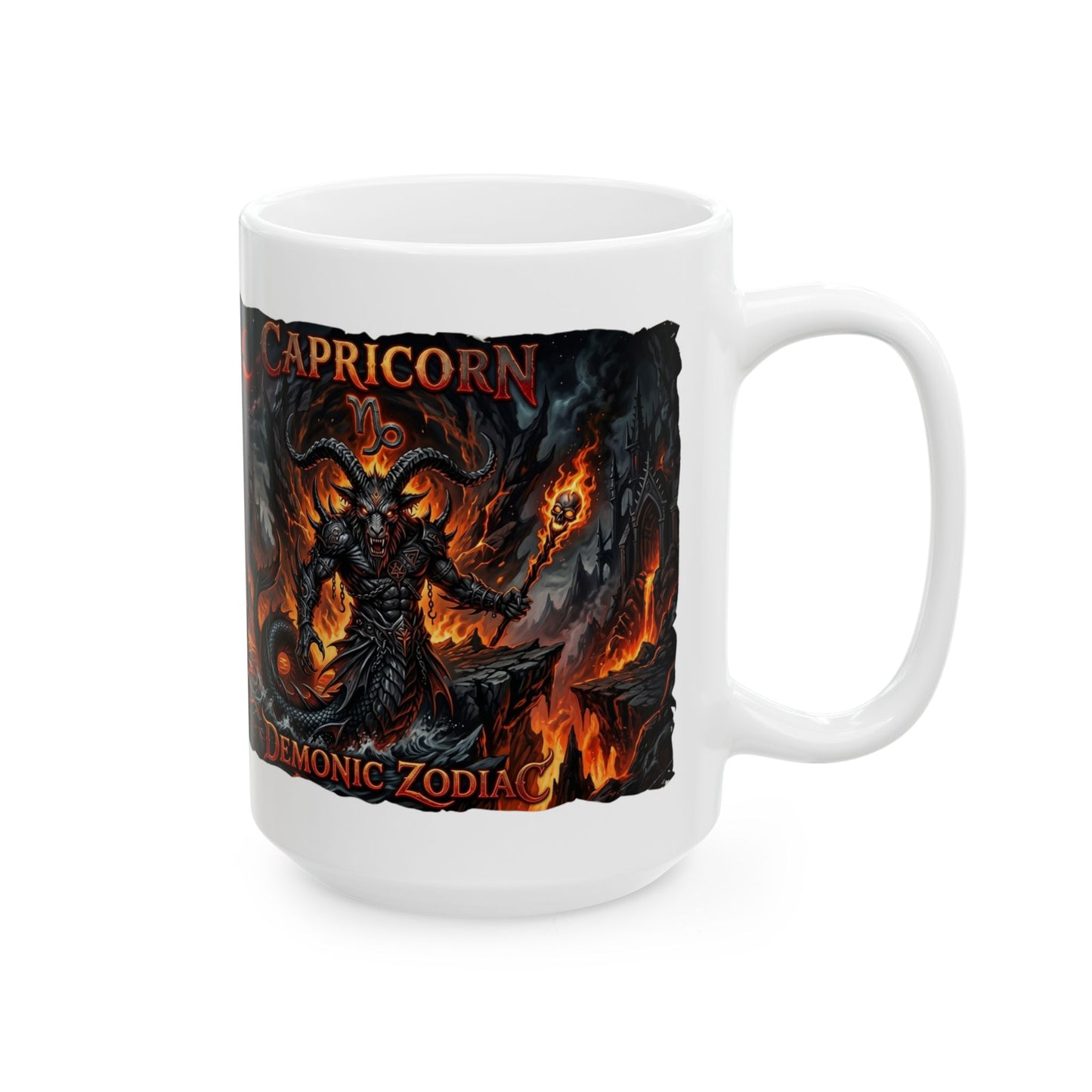 Capricorn Demon Zodiac Ceramic Mug — Fiery Gothic Astrology Coffee Cup (11oz/15oz)