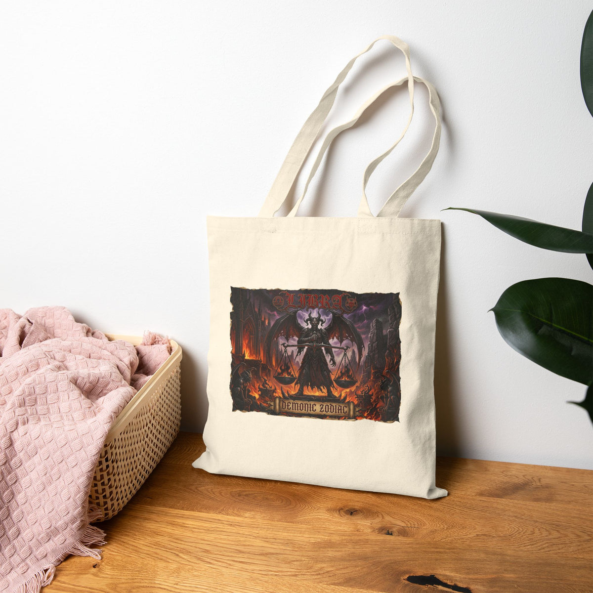 Demonic Libra Zodiac Tote Bag – Heavy Metal Horror Canvas Shopper