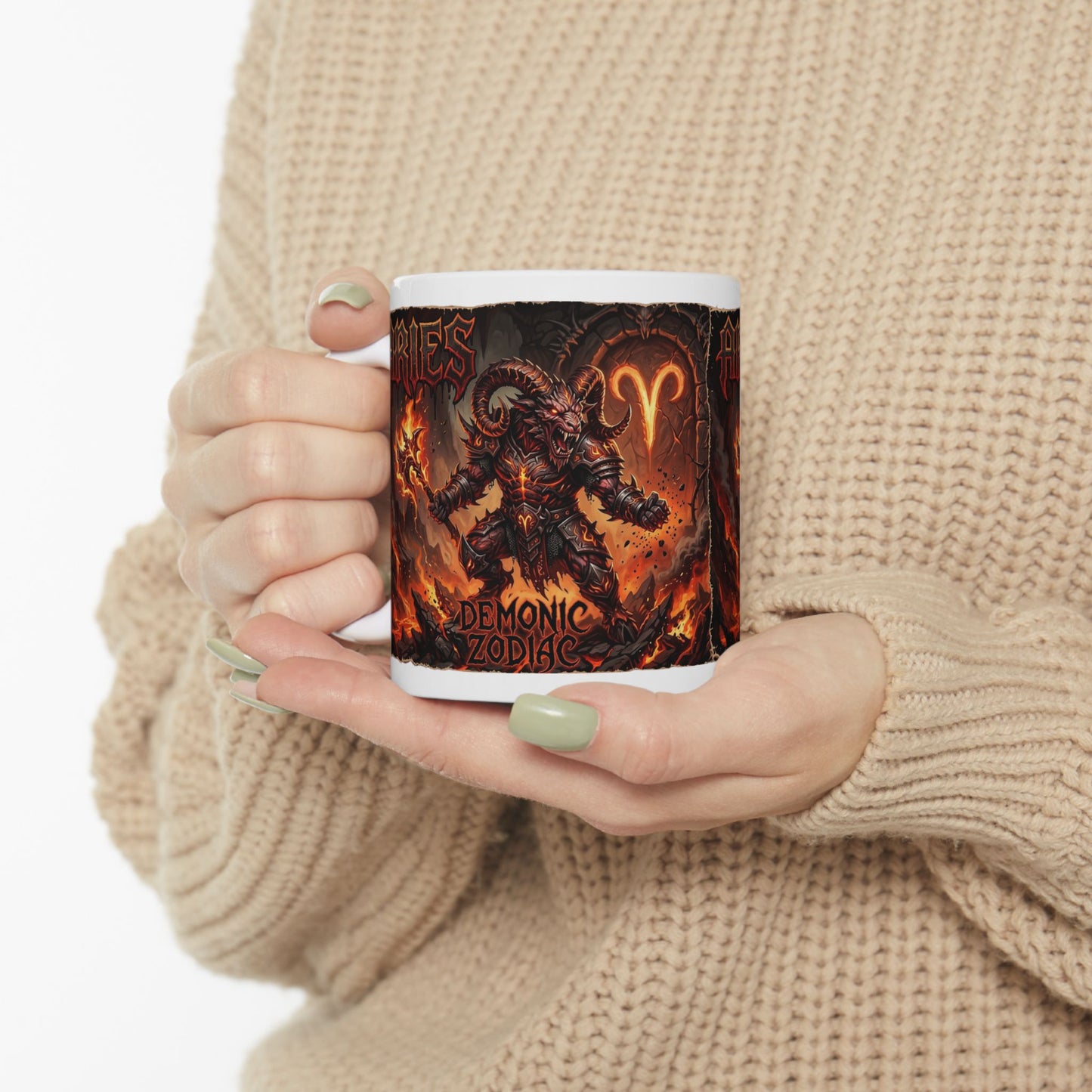 Aries Flame Gothic Ceramic Mug — Zodiac Fire Sign Coffee Cup (11oz & 15oz)
