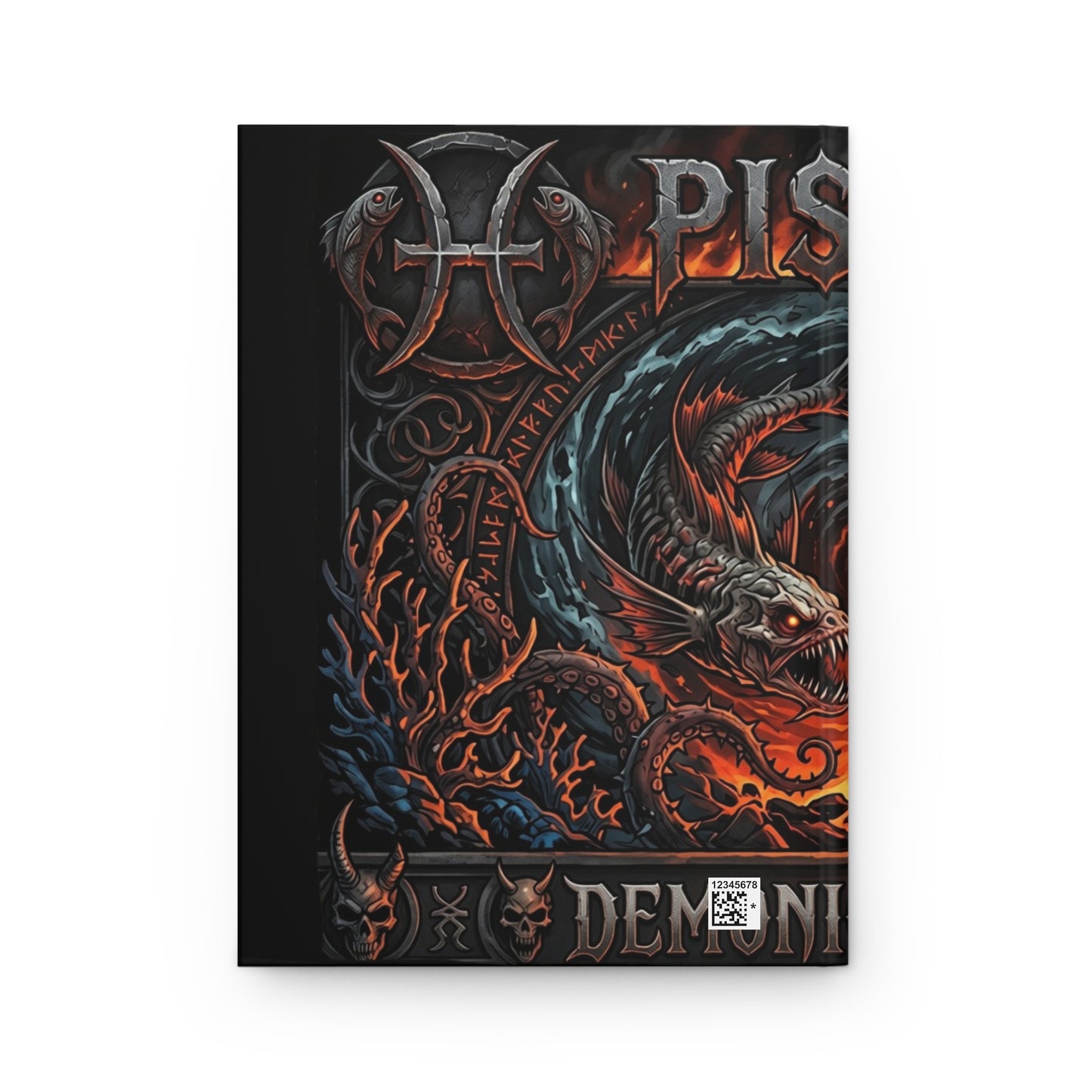 Pisces Zodiac Hardcover Journal — Fiery Mythic Fish Lined Notebook