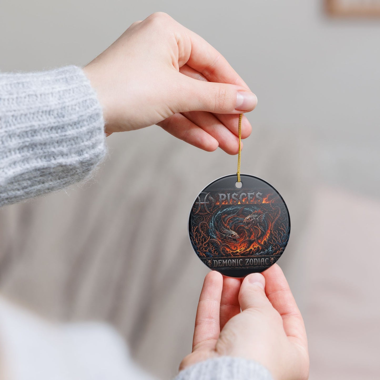 Pisces Ceramic Ornament — Demonic Zodiac Fish Decorative Hanging Ornament