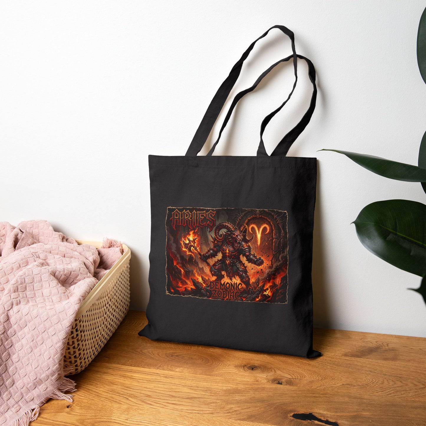 Demonic Aries Zodiac Canvas Tote Bag — Zodiac Fire Sign Gothic Tote