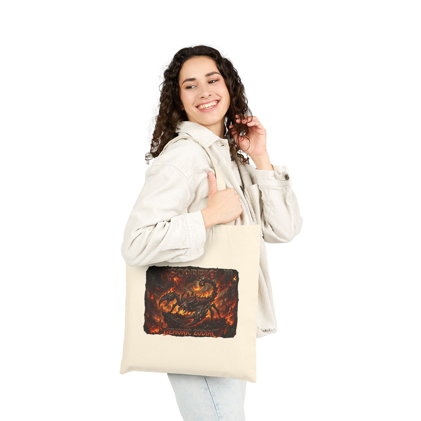 Demonic Scorpio Zodiac Canvas Tote Bag — Fiery Scorpion Collage Art Tote